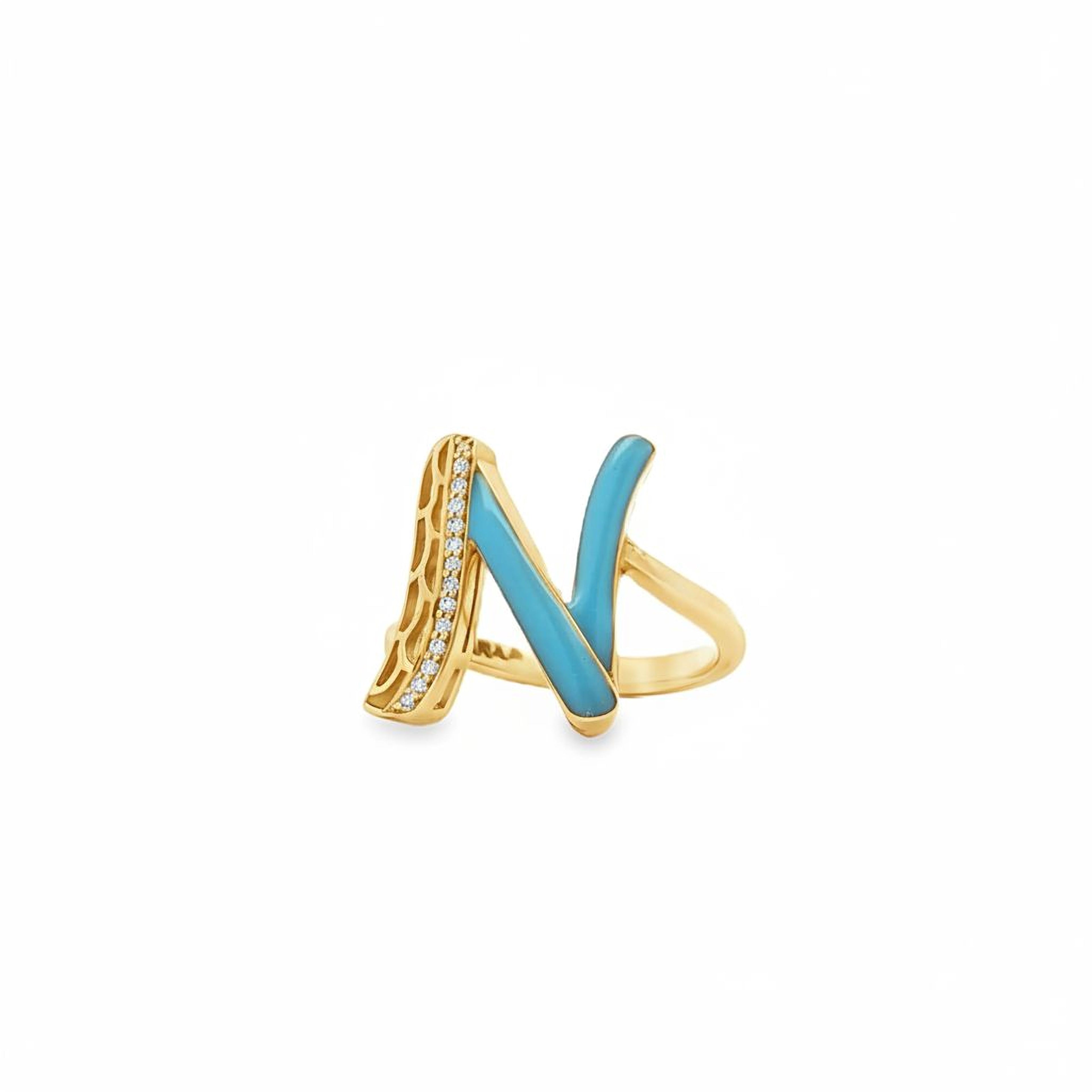 Letters Ring - N (sky blue enamel)