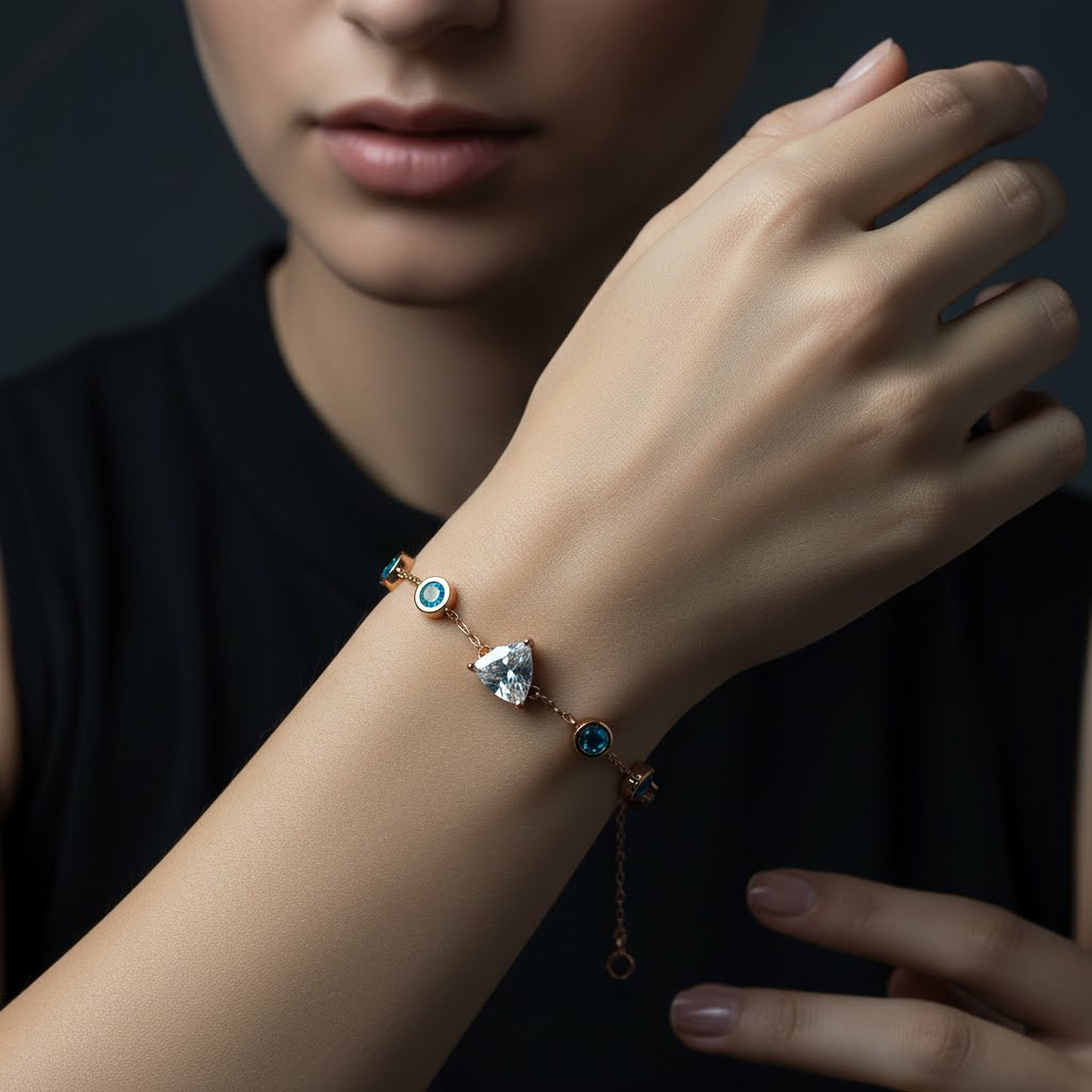 Trillion Bracelet with Bezel Diamonds