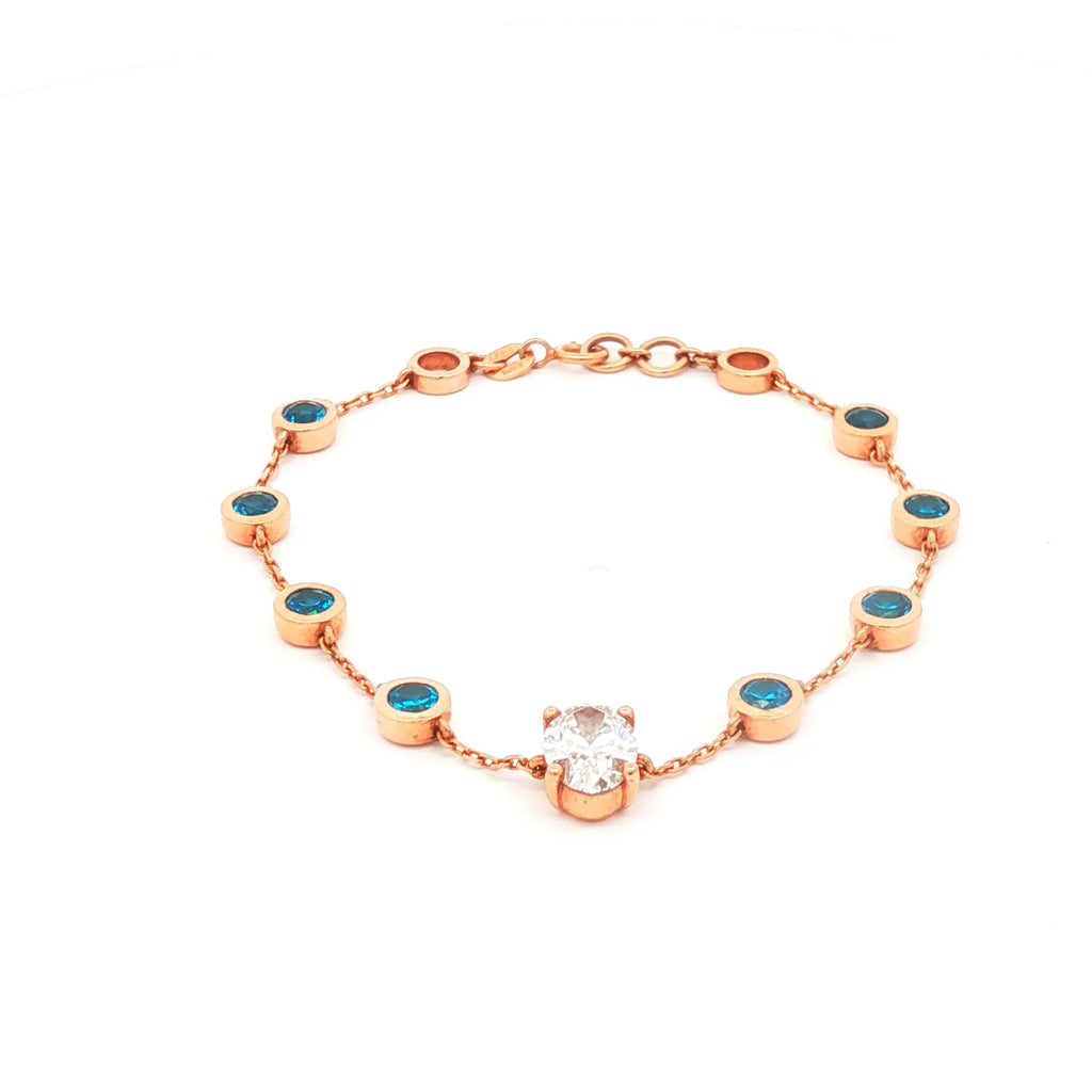 Oval with Blue Bezel Diamonds Bracelet