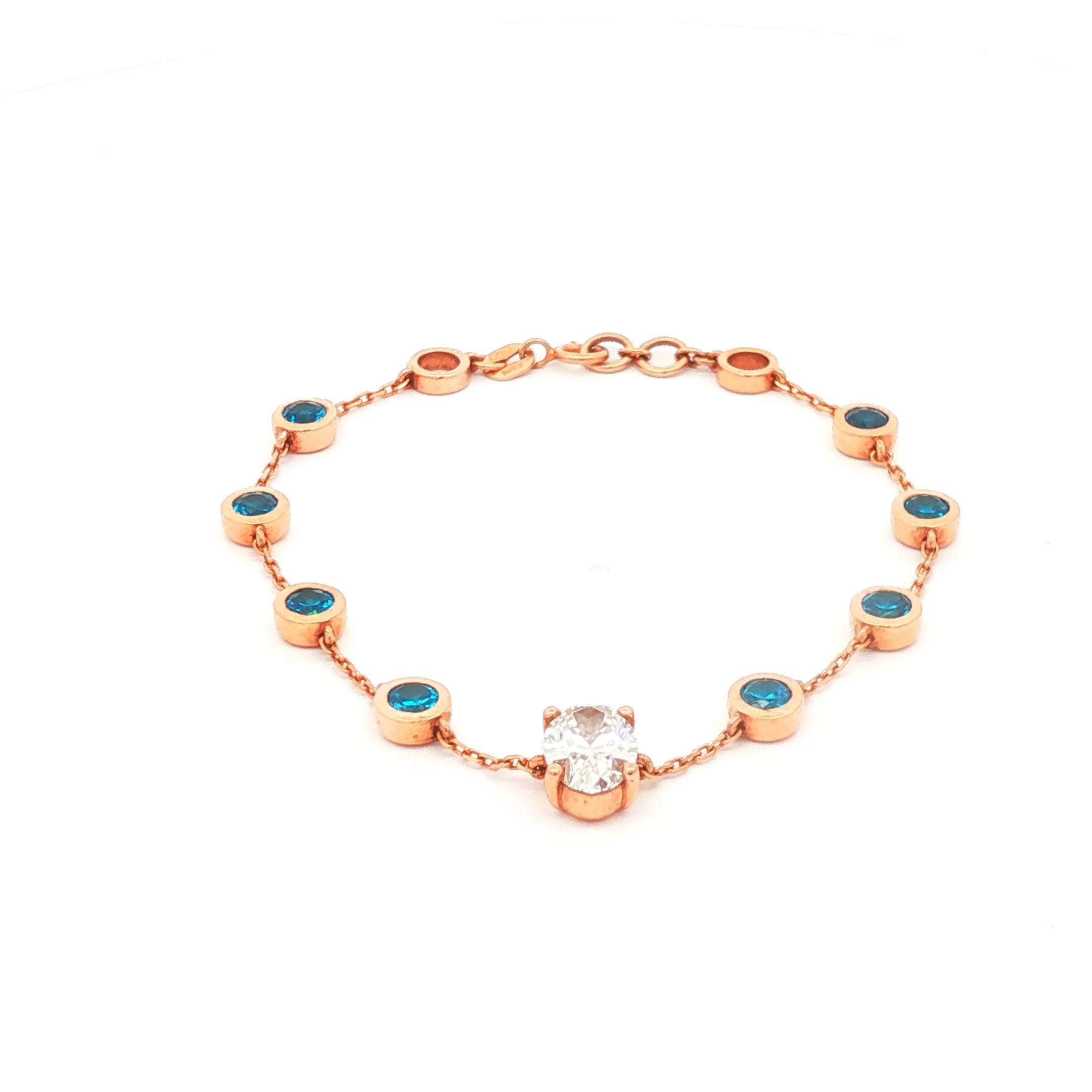 Oval with Blue Bezel Diamonds Bracelet