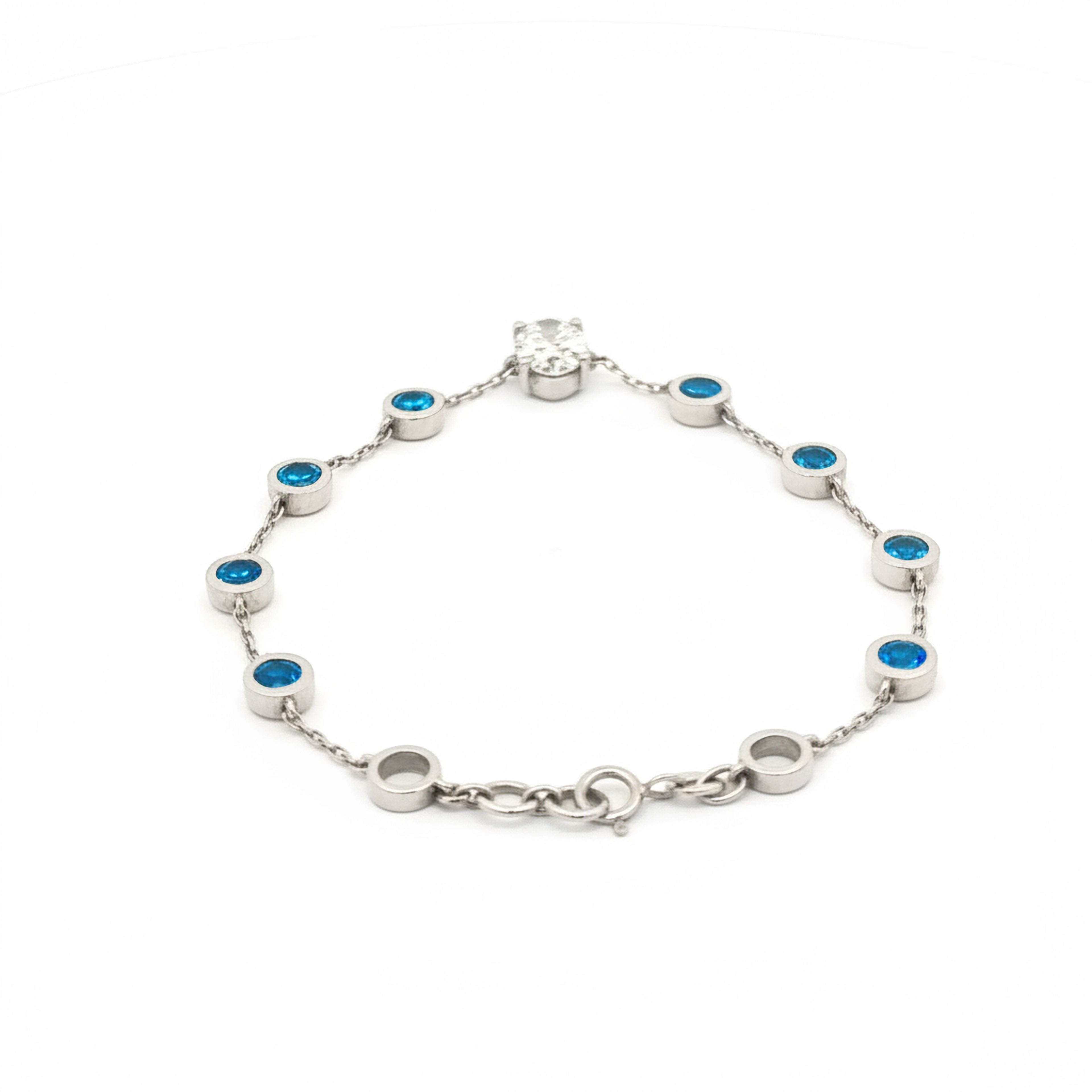 Oval with Blue Bezel Diamonds Bracelet