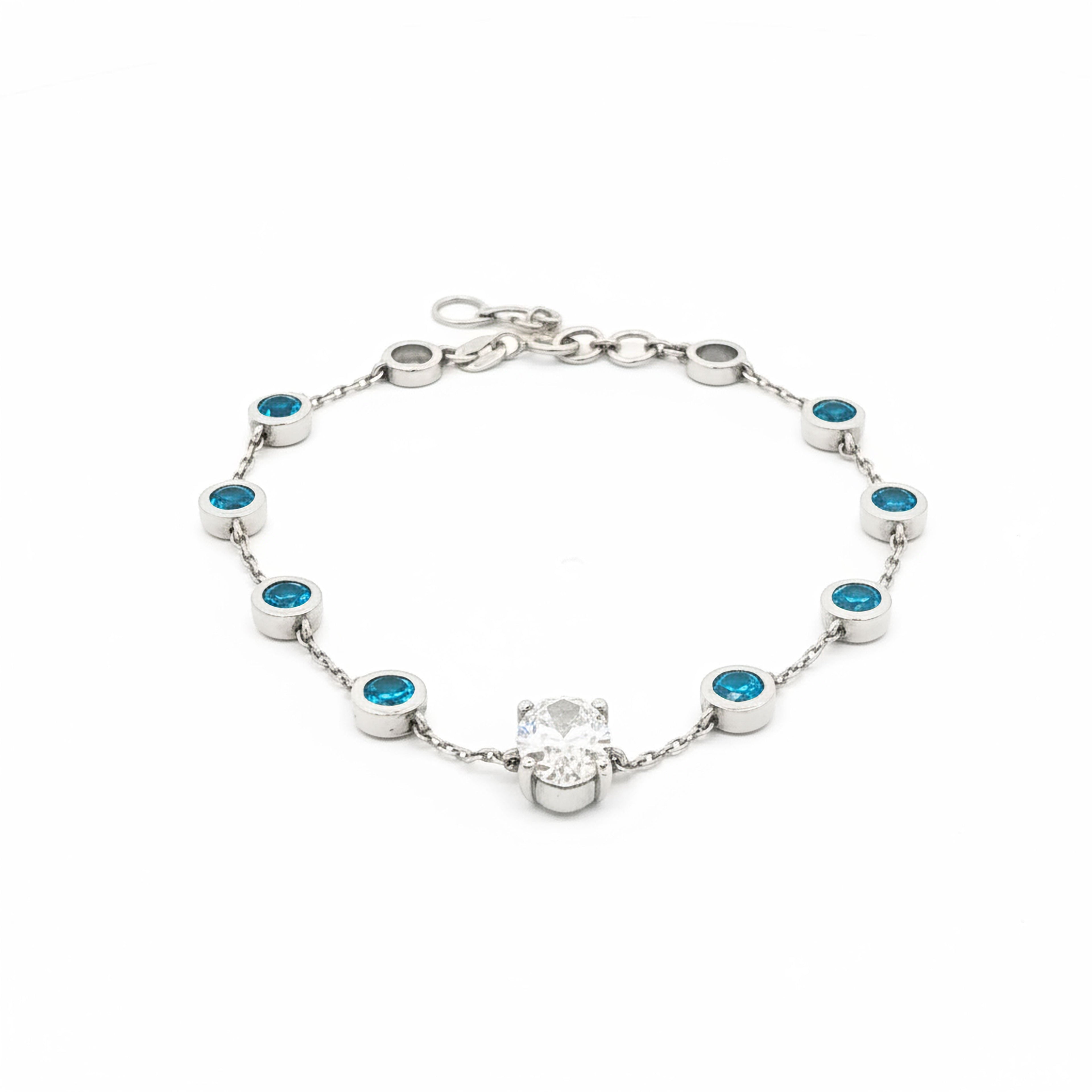 Oval with Blue Bezel Diamonds Bracelet