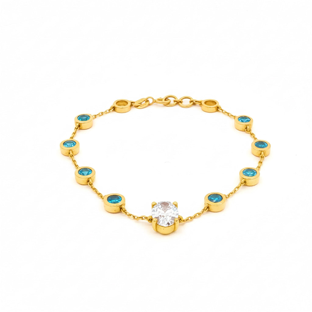 Oval with Blue Bezel Diamonds Bracelet