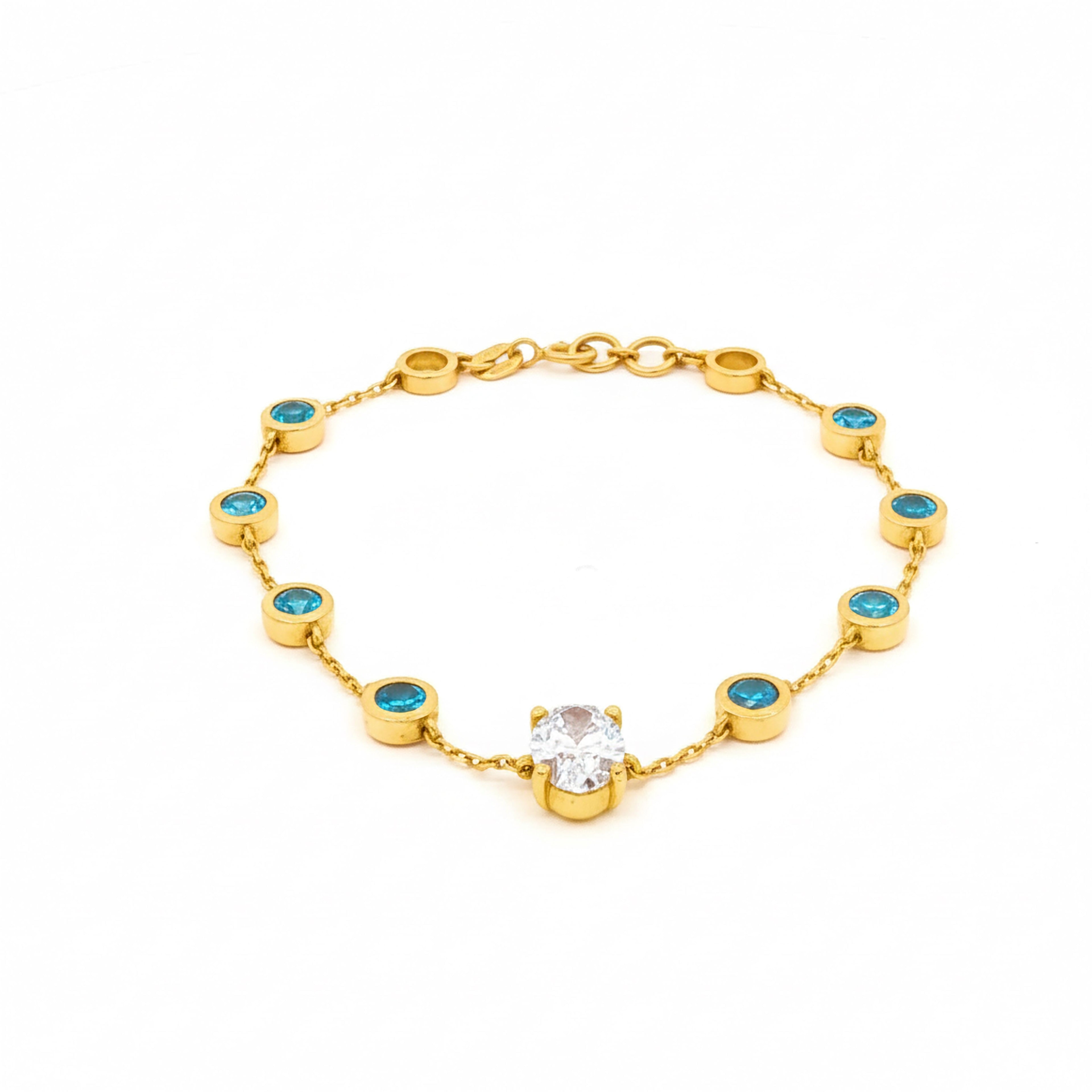 Oval with Blue Bezel Diamonds Bracelet