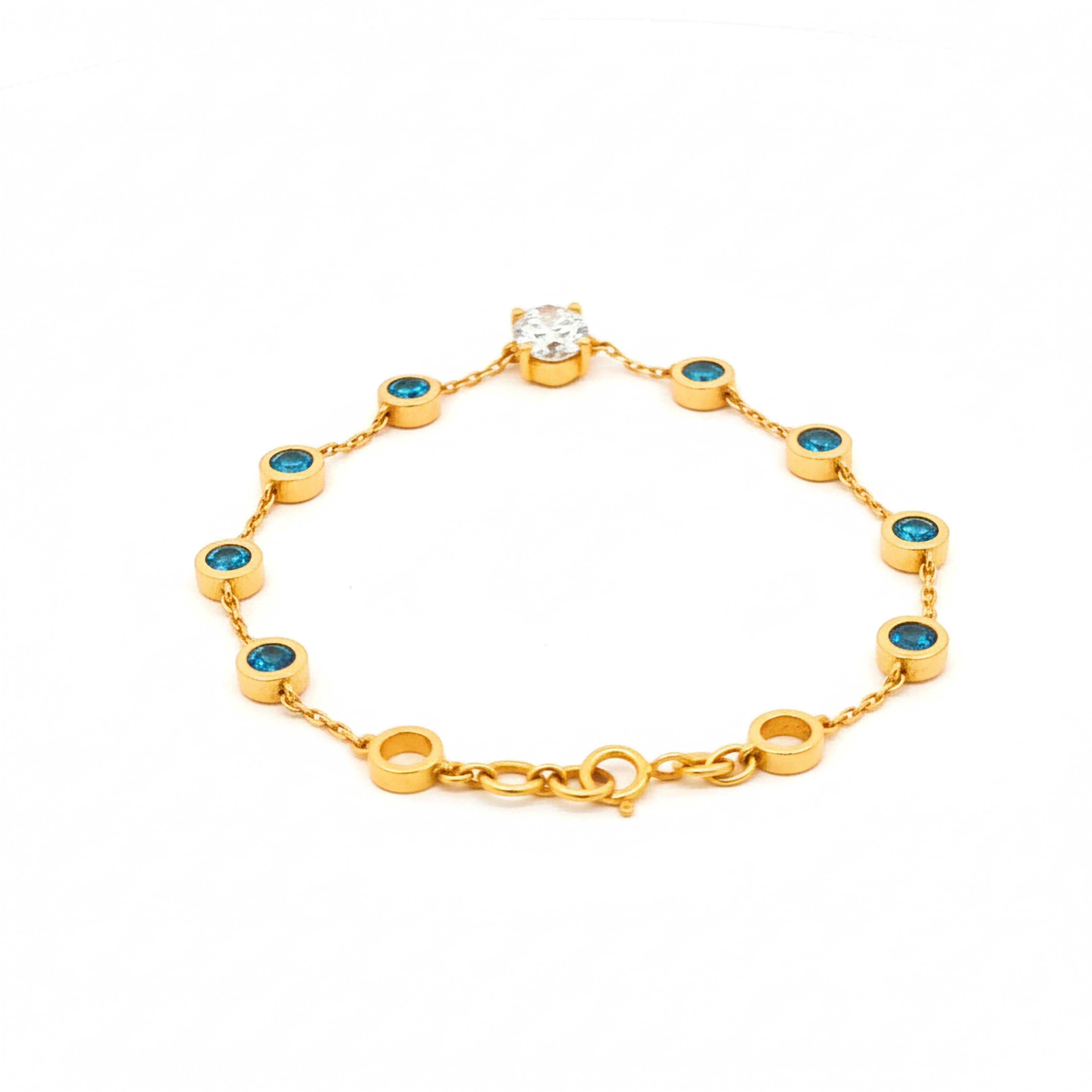 Oval with Blue Bezel Diamonds Bracelet