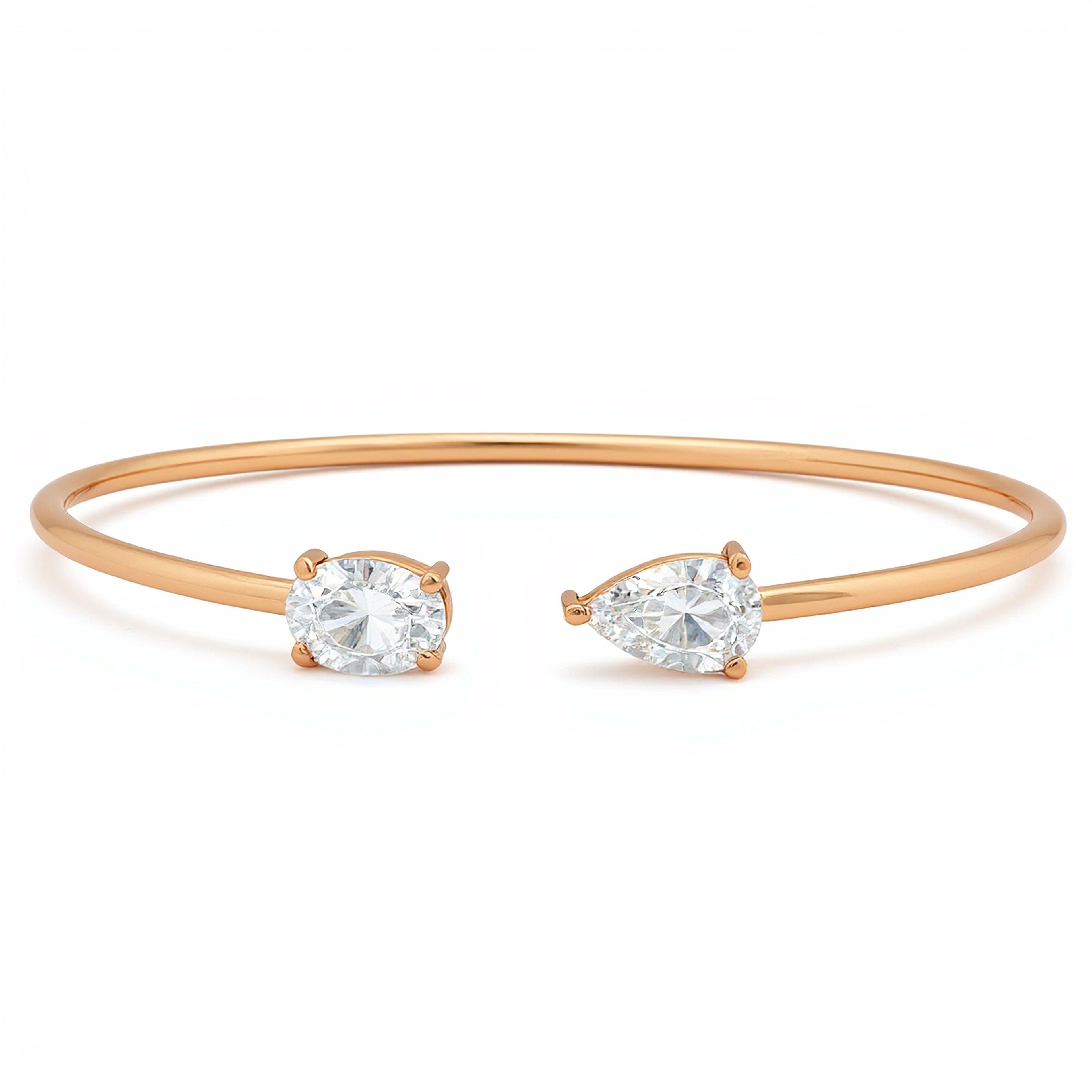 1ct Pear x 1ct Oval Single Diamond Bangle