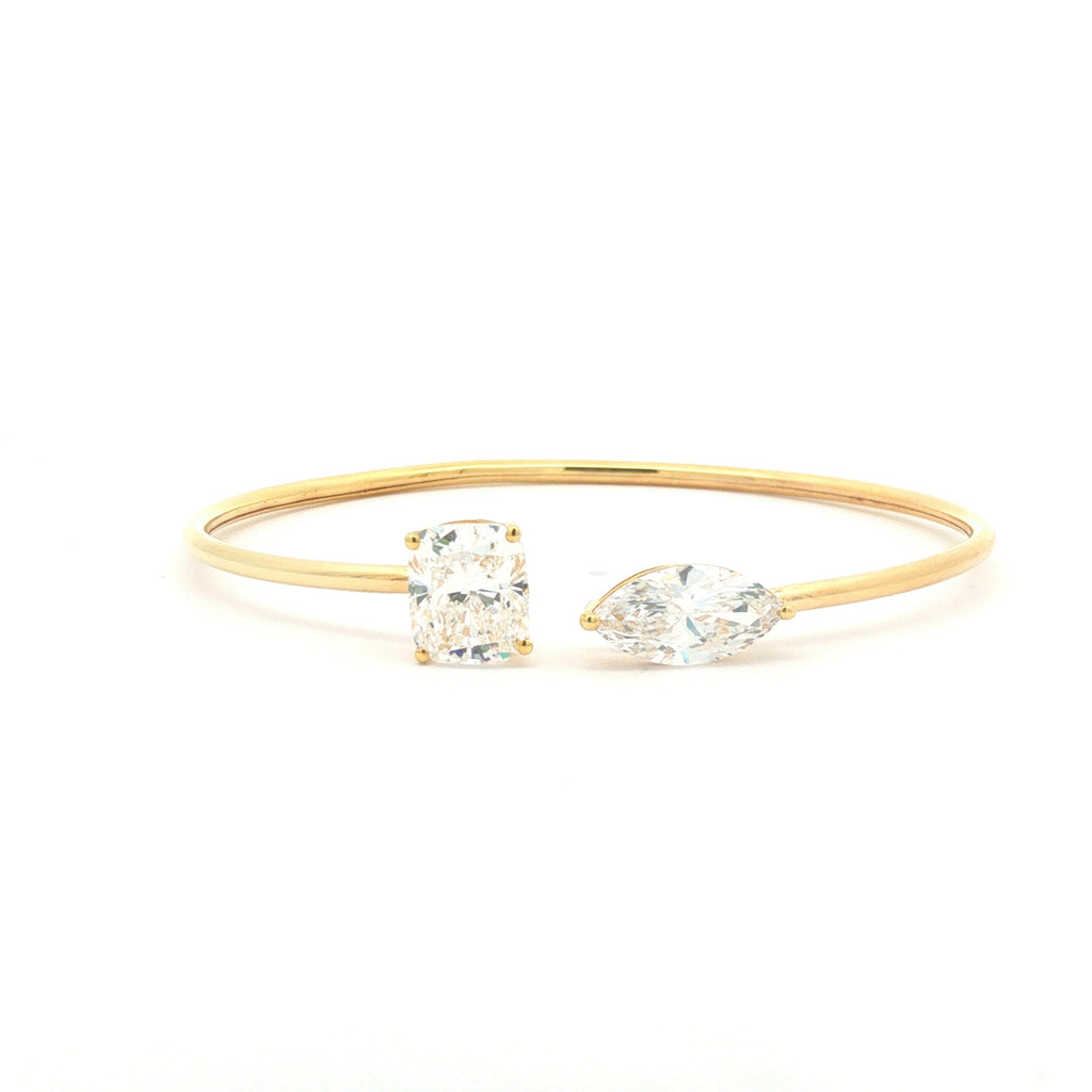 Cushion-Cut and Marquise Diamond Open Bangle