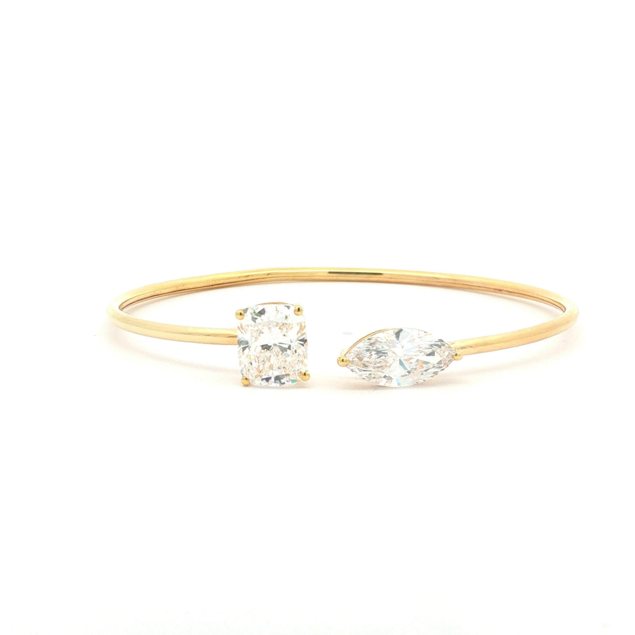 Cushion-Cut and Marquise Diamond Open Bangle