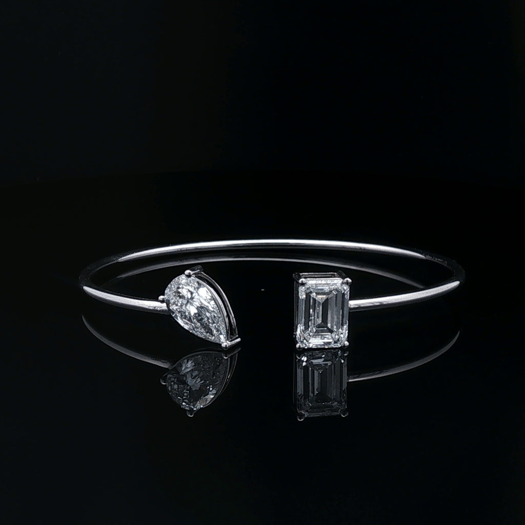 Open Bangle with Pear and Emerald Lab Diamonds