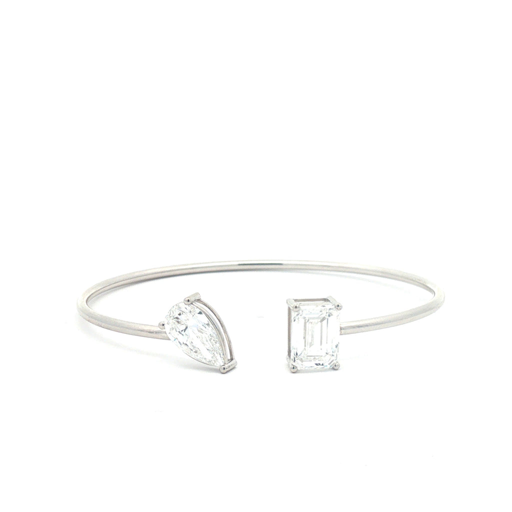 Open Bangle with Pear and Emerald Lab Diamonds