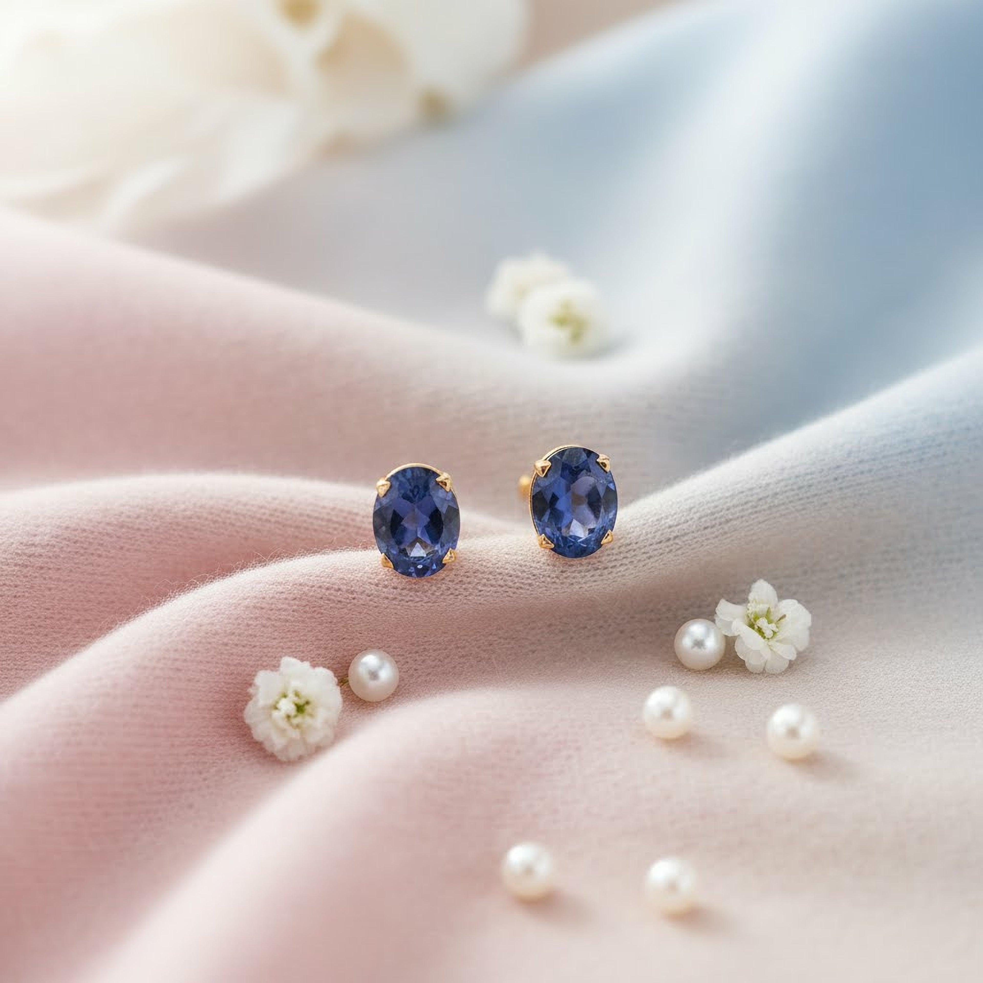3ct Blue Oval Studs