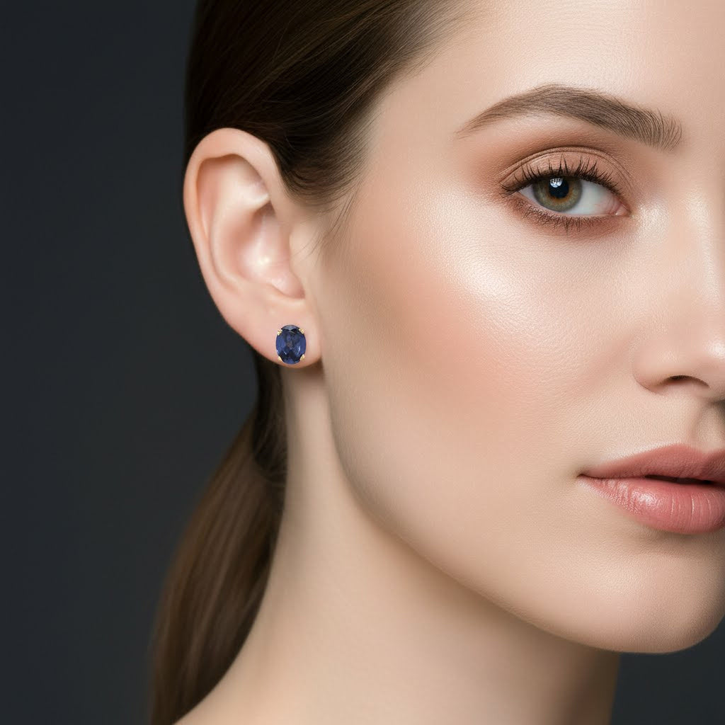 3ct Blue Oval Studs