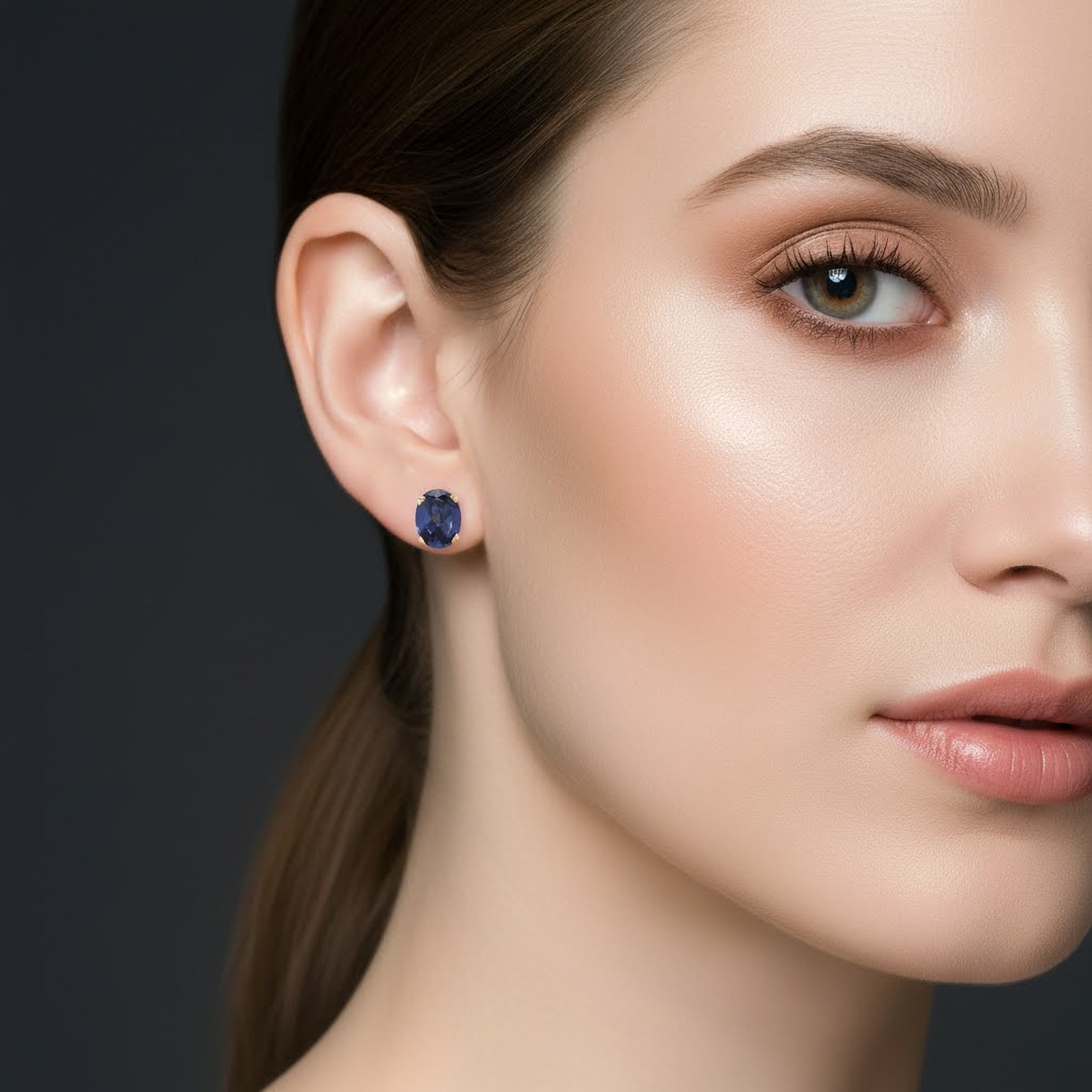 3ct Blue Oval Studs