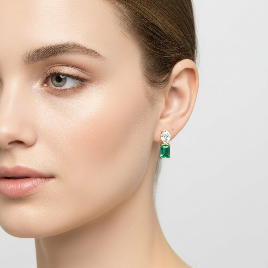 Oval x Green Emerald Earrings