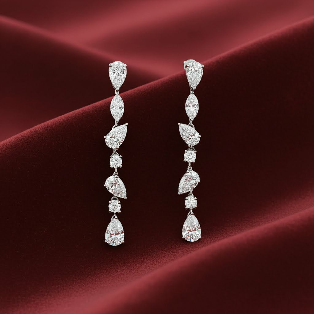 Round x Pear Dangling Earrings