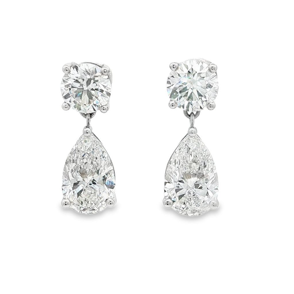 2ct Round x 4ct Pear Earrings