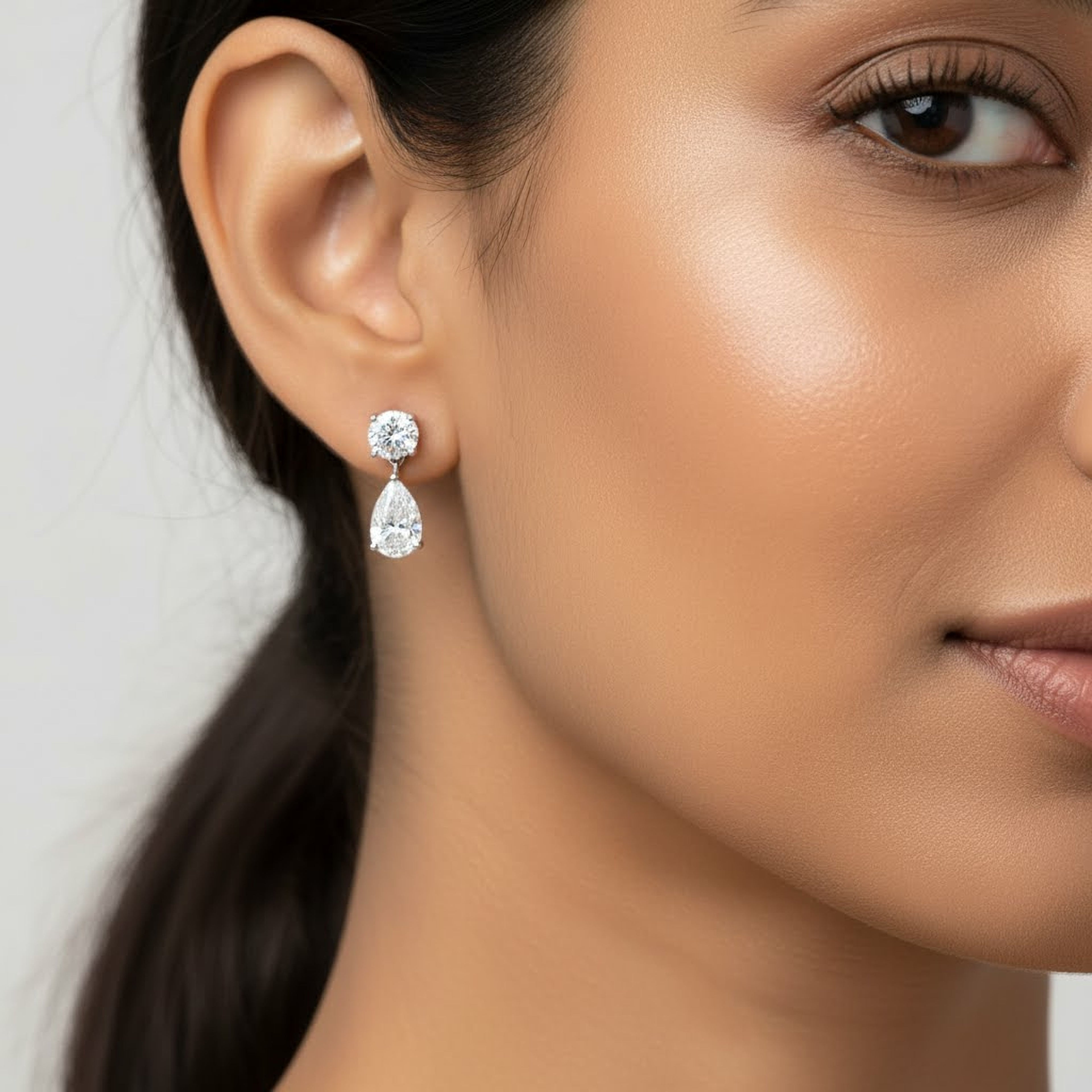 2ct Round x 4ct Pear Earrings