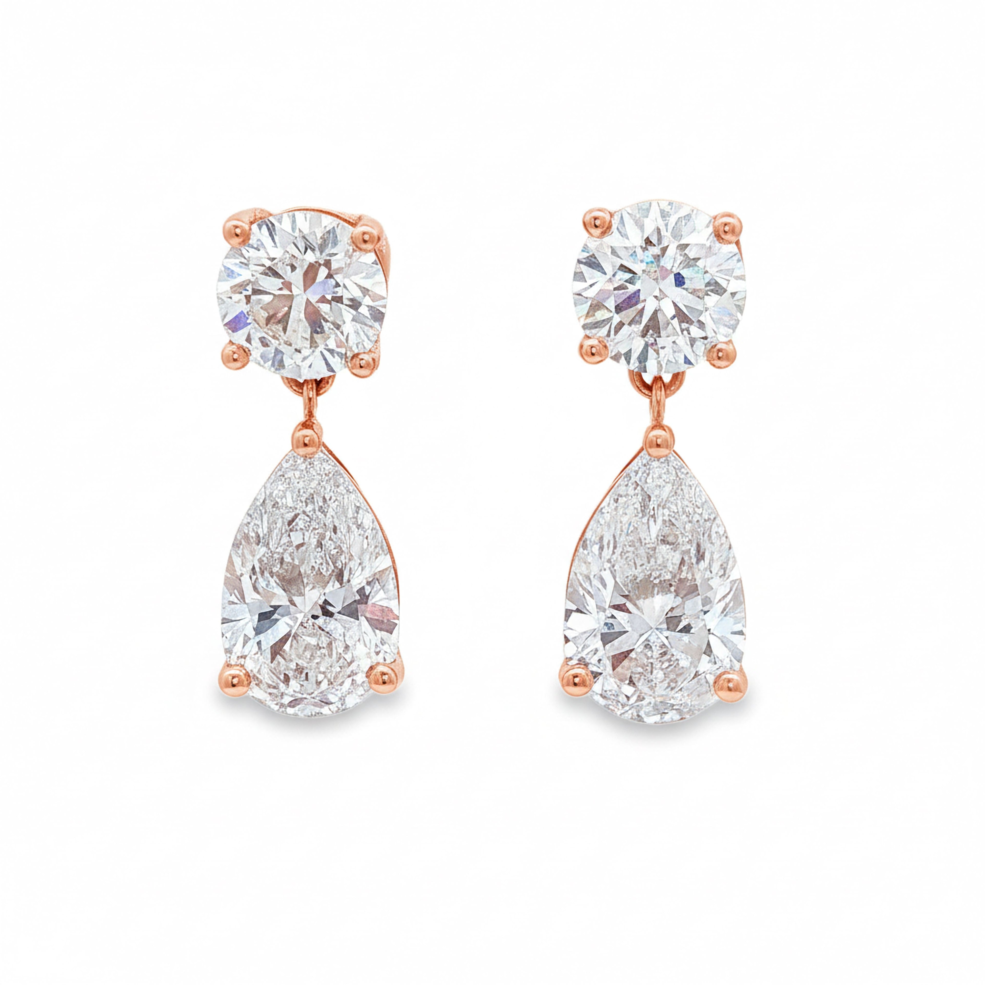 2ct Round x 4ct Pear Earrings