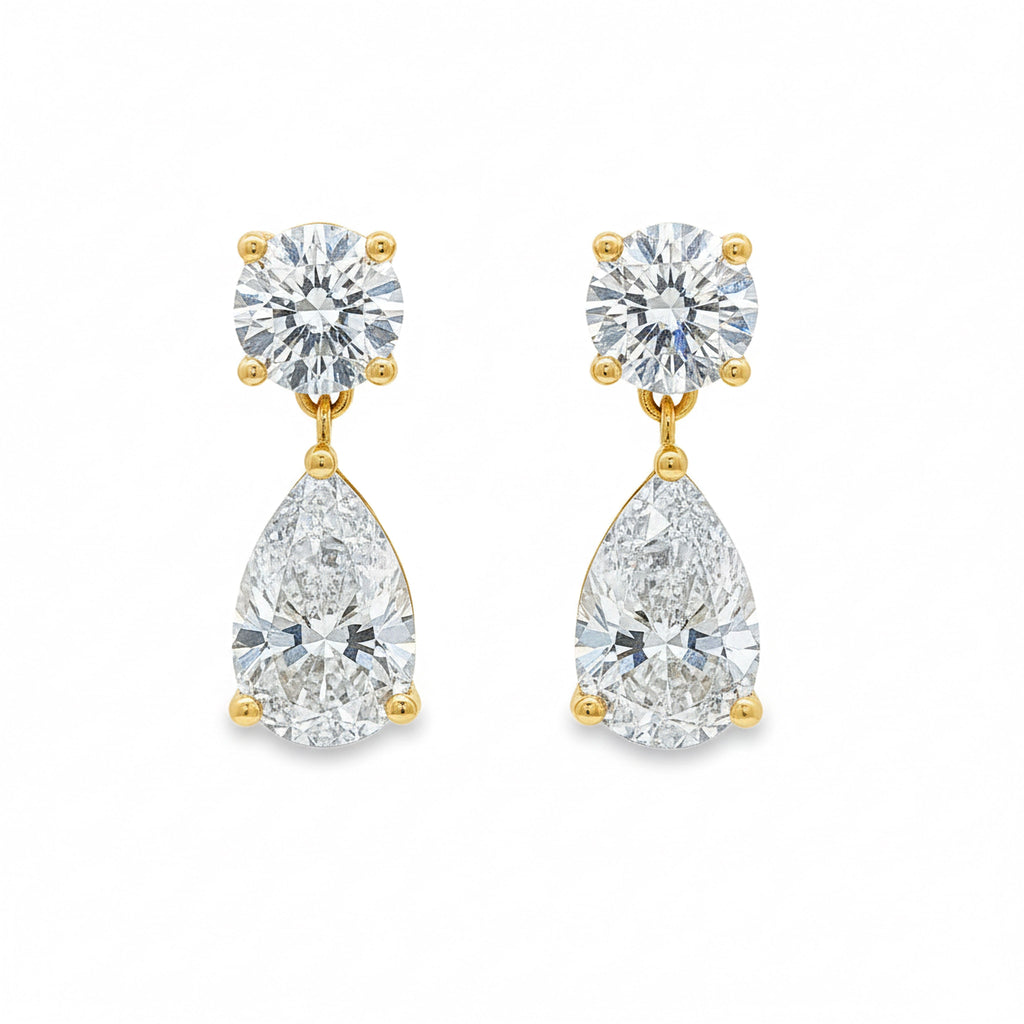 2ct Round x 4ct Pear Earrings