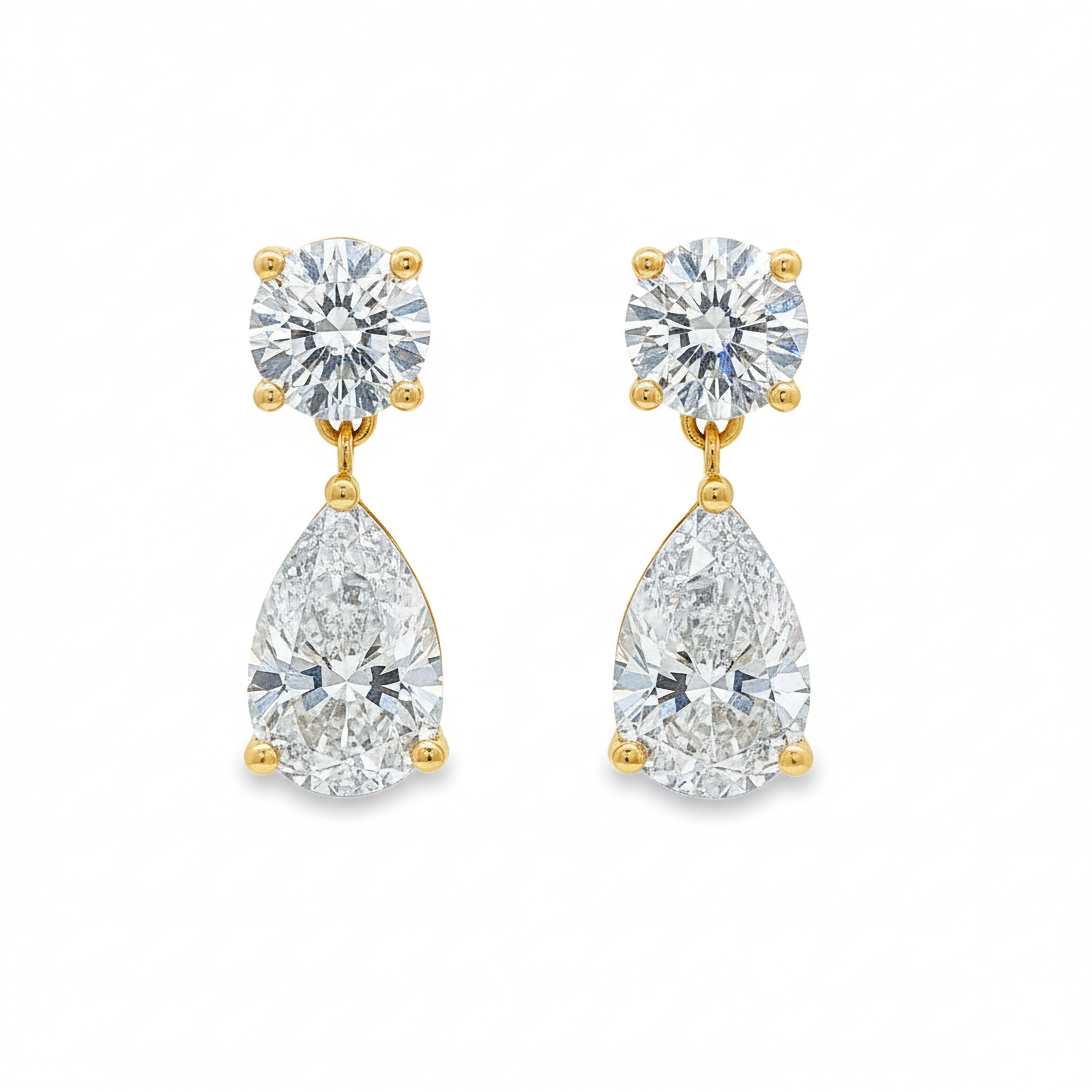 2ct Round x 4ct Pear Earrings