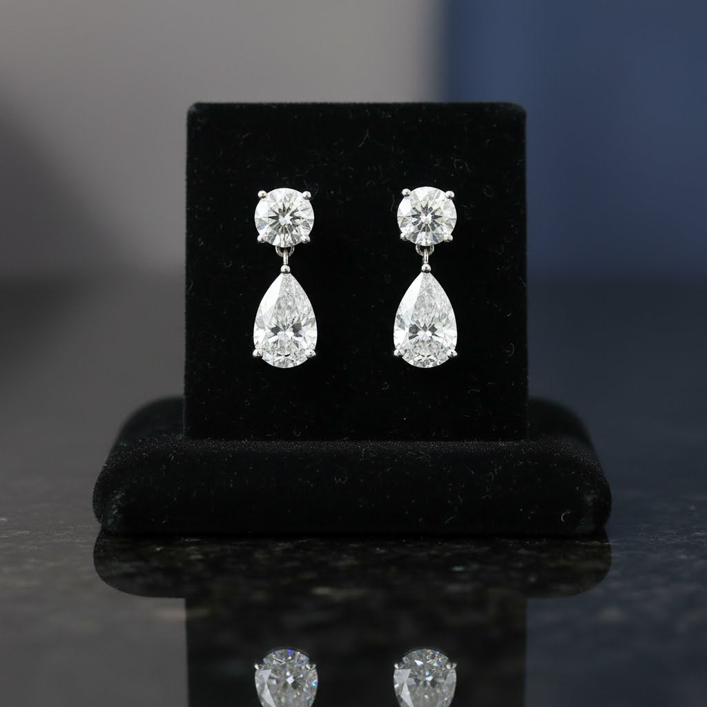 2ct Round x 4ct Pear Earrings