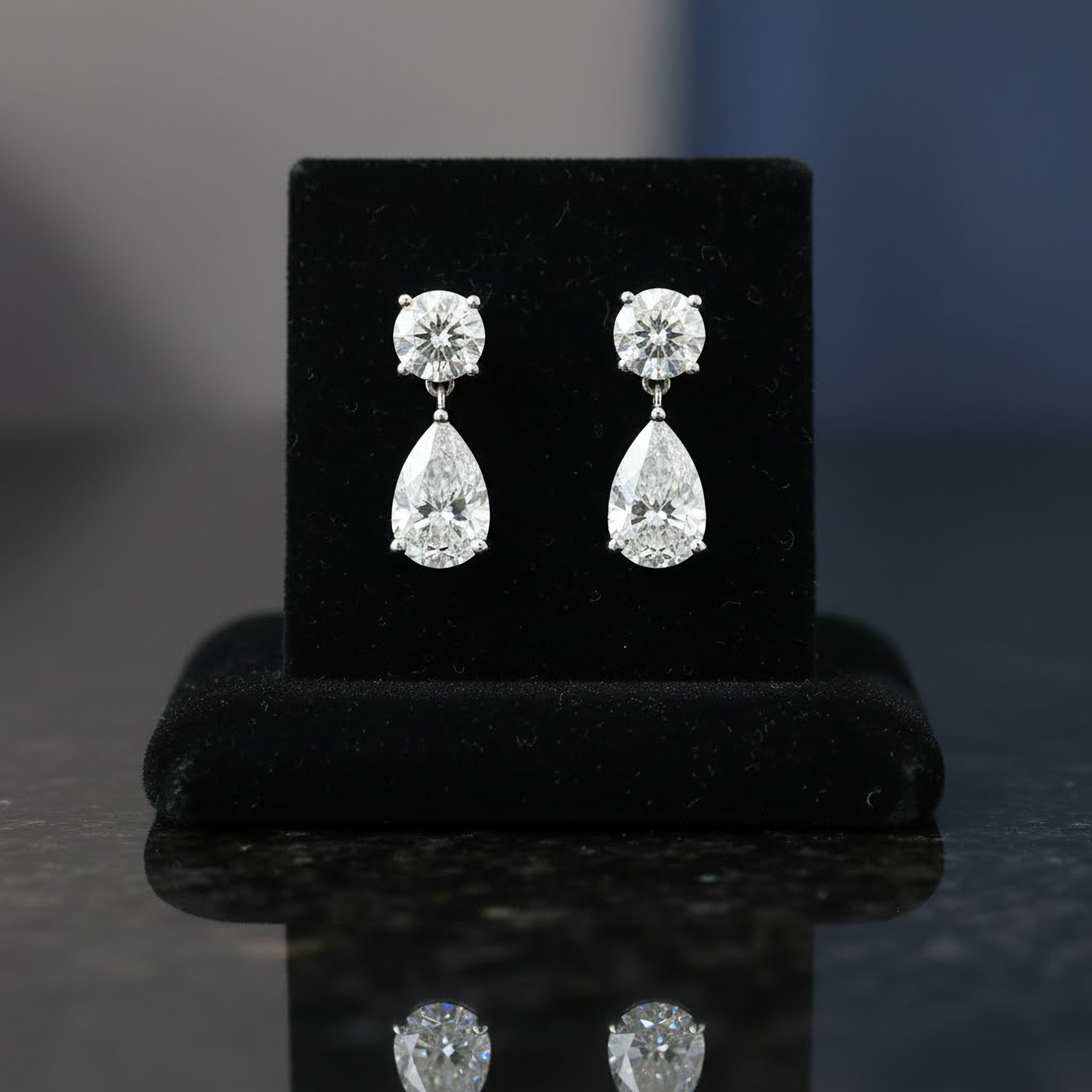 2ct Round x 4ct Pear Earrings