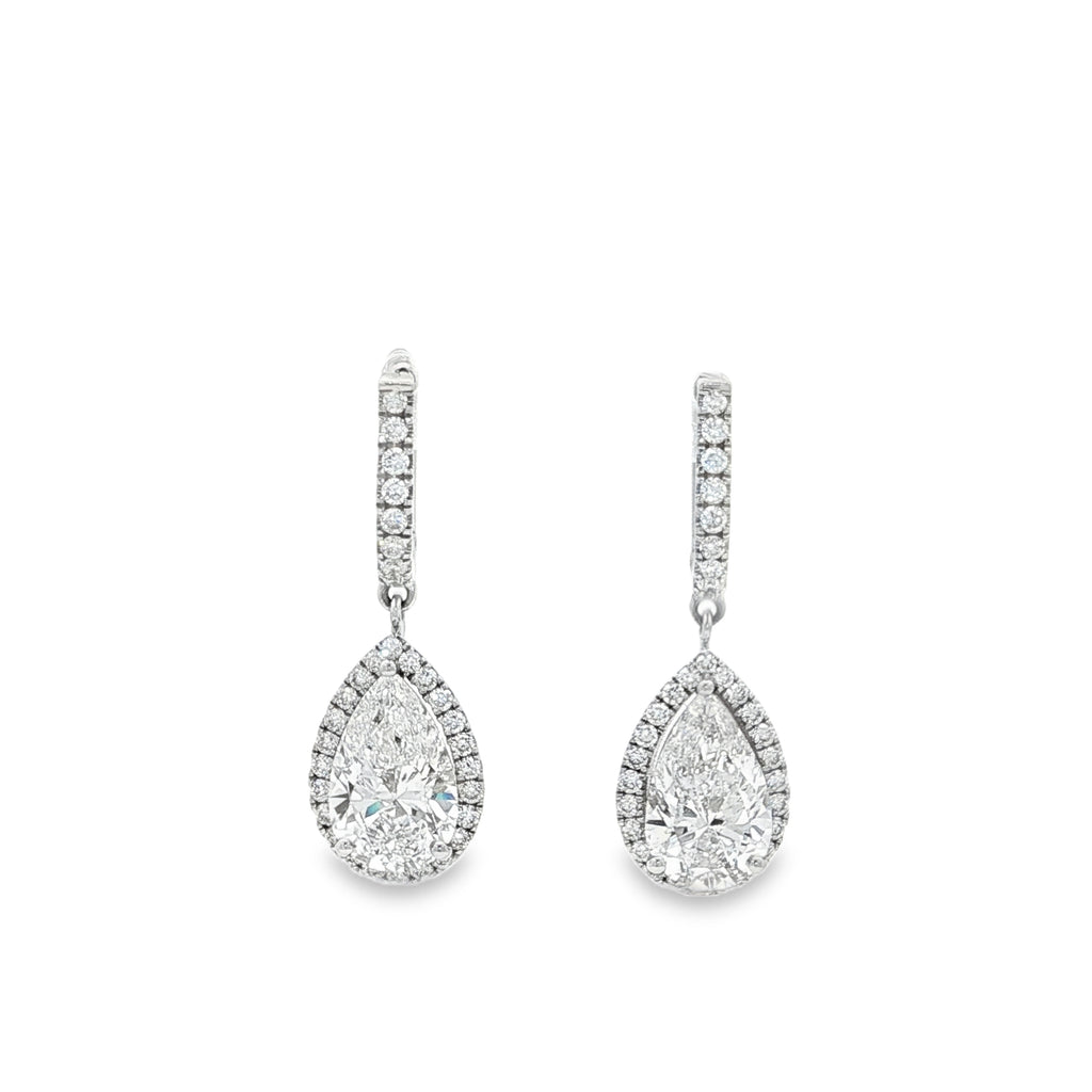 2ct Pear Halo Drop Earrings