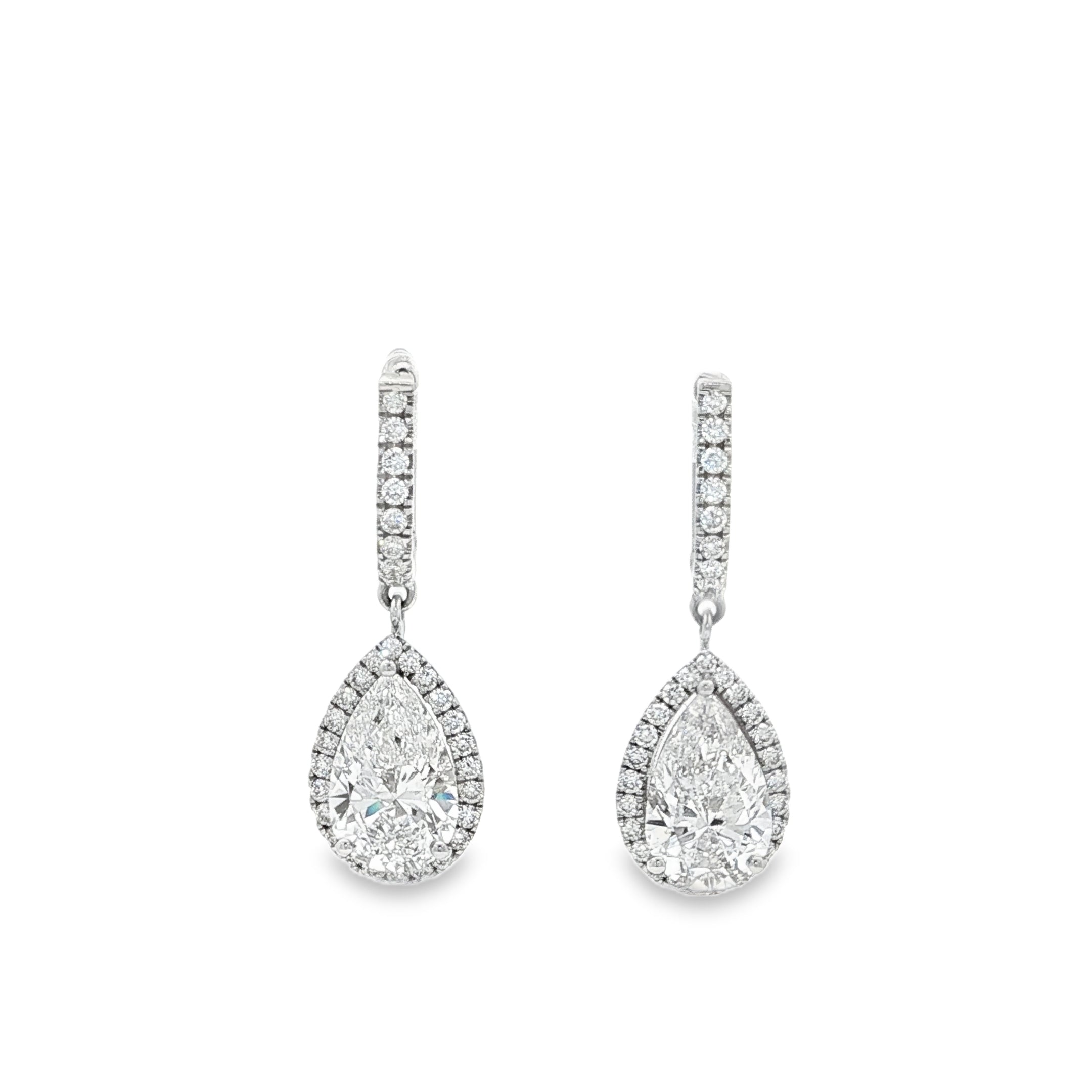 2ct Pear Halo Drop Earrings