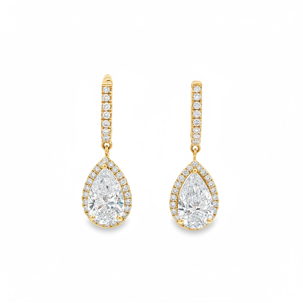 2ct Pear Halo Drop Earrings