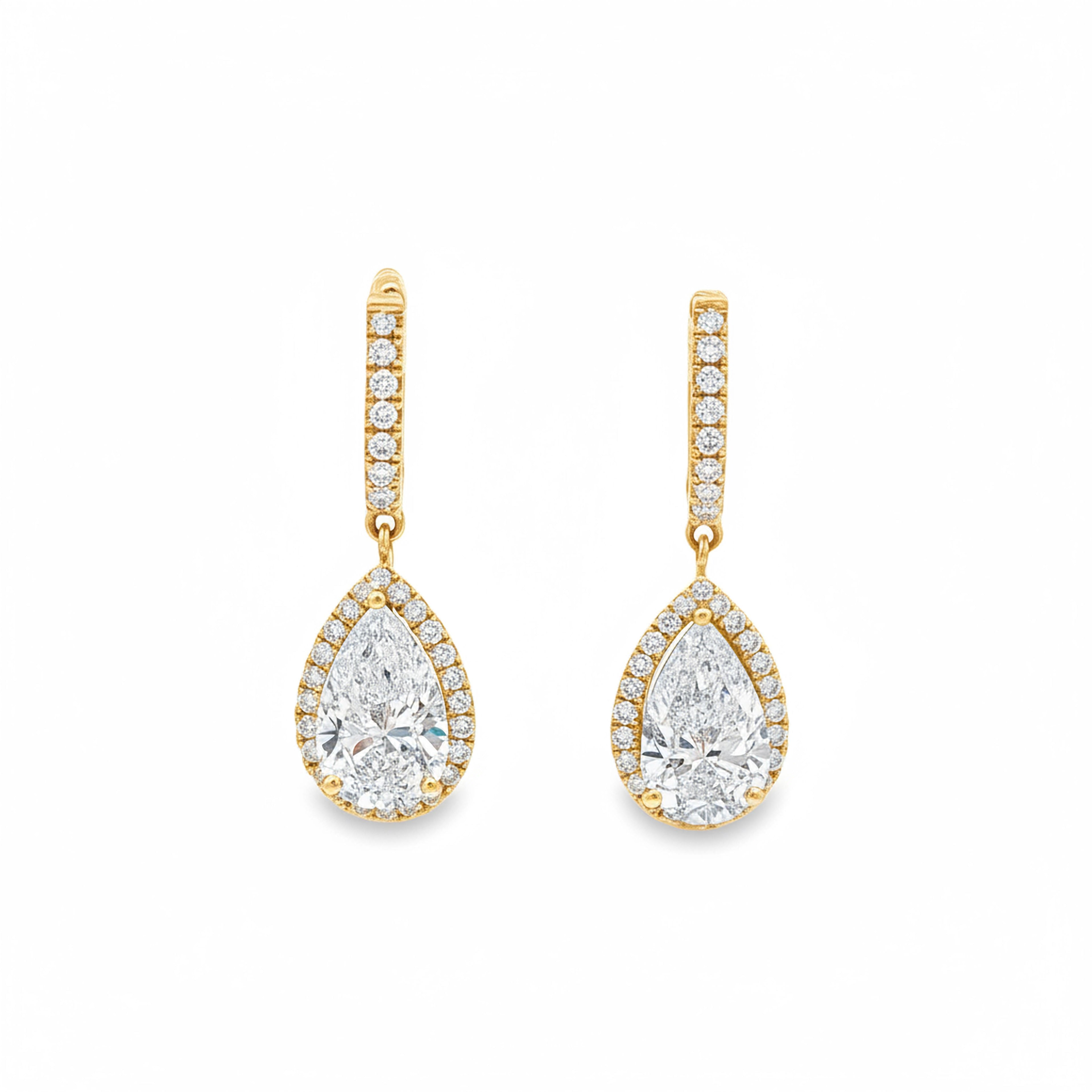 2ct Pear Halo Drop Earrings