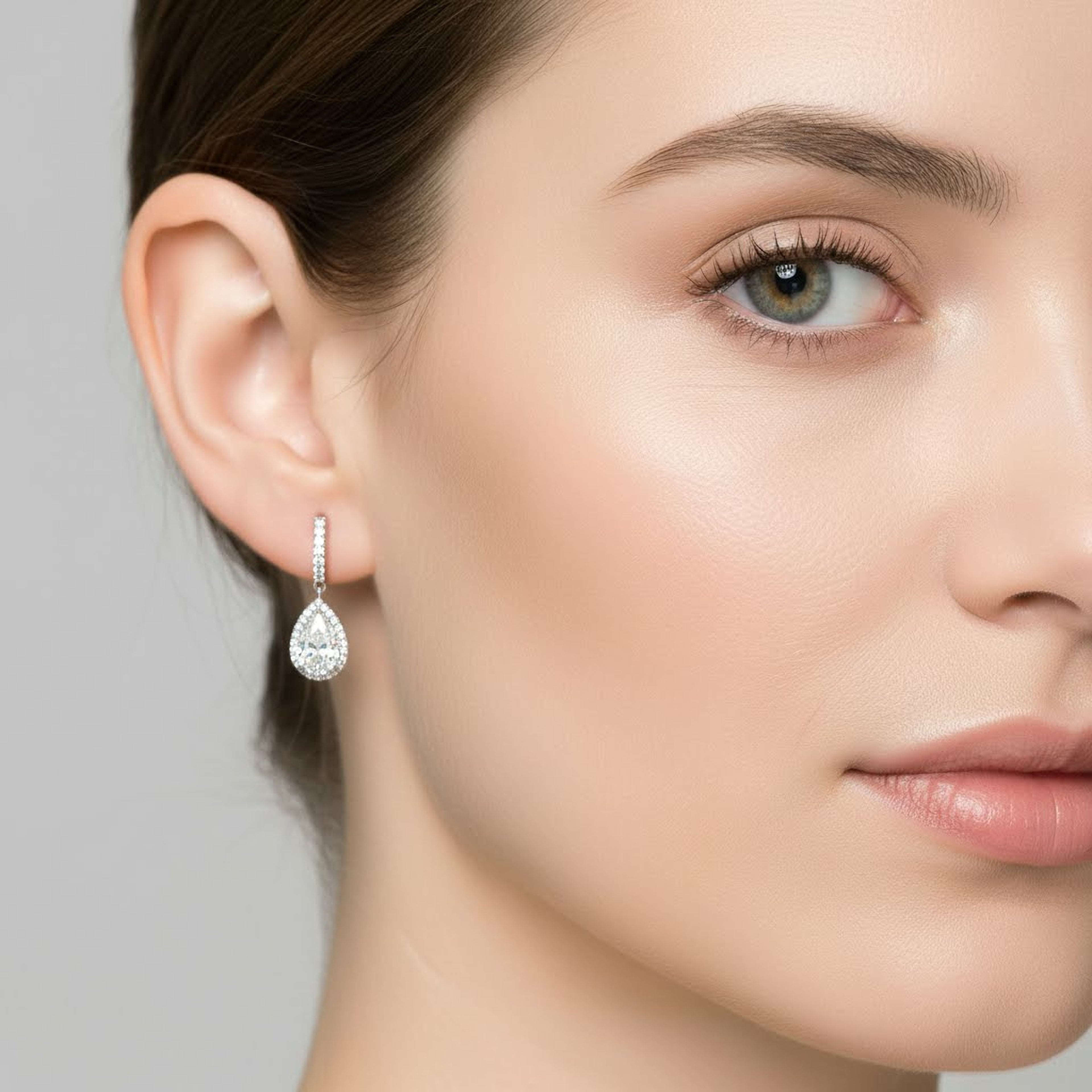 2ct Pear Halo Drop Earrings