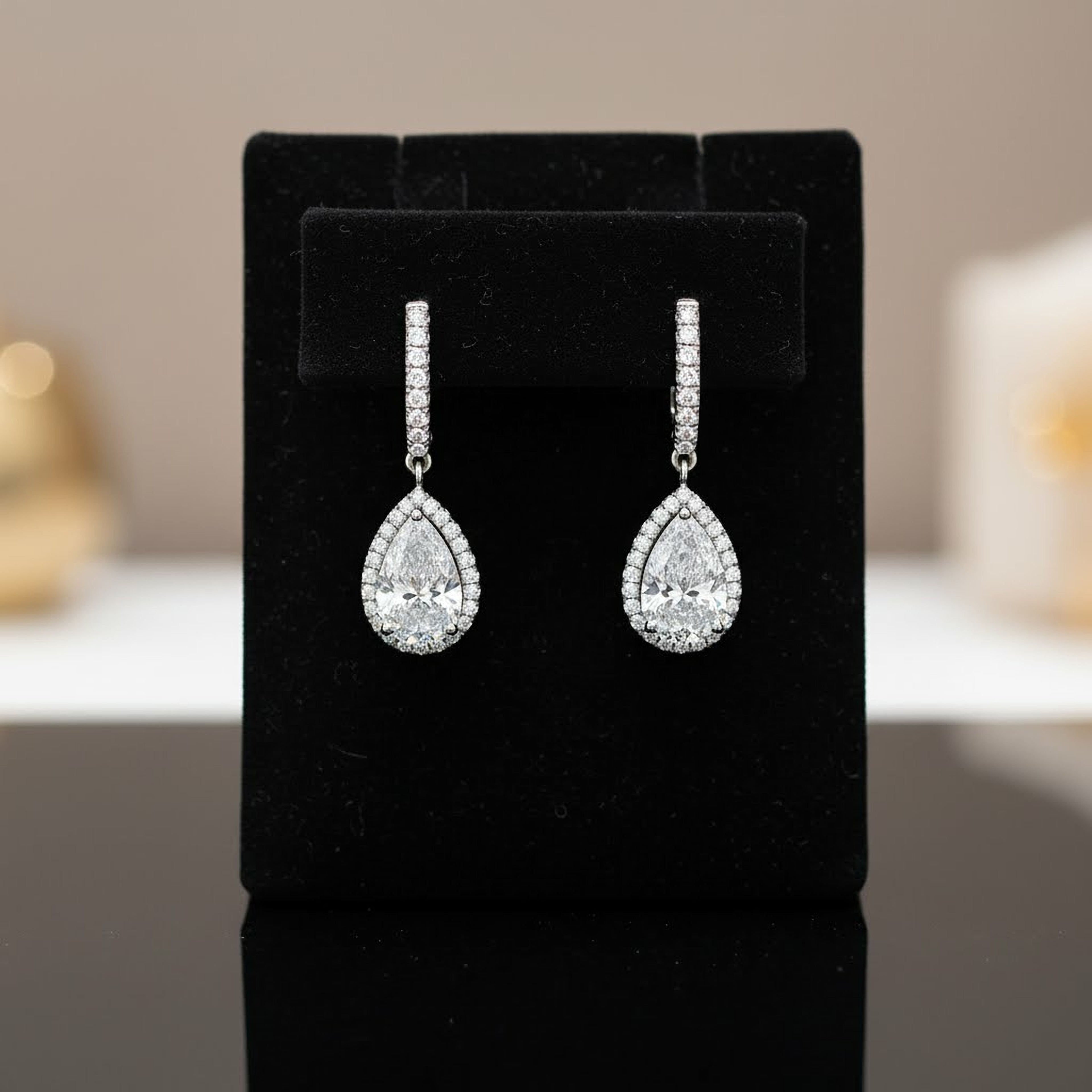 2ct Pear Halo Drop Earrings