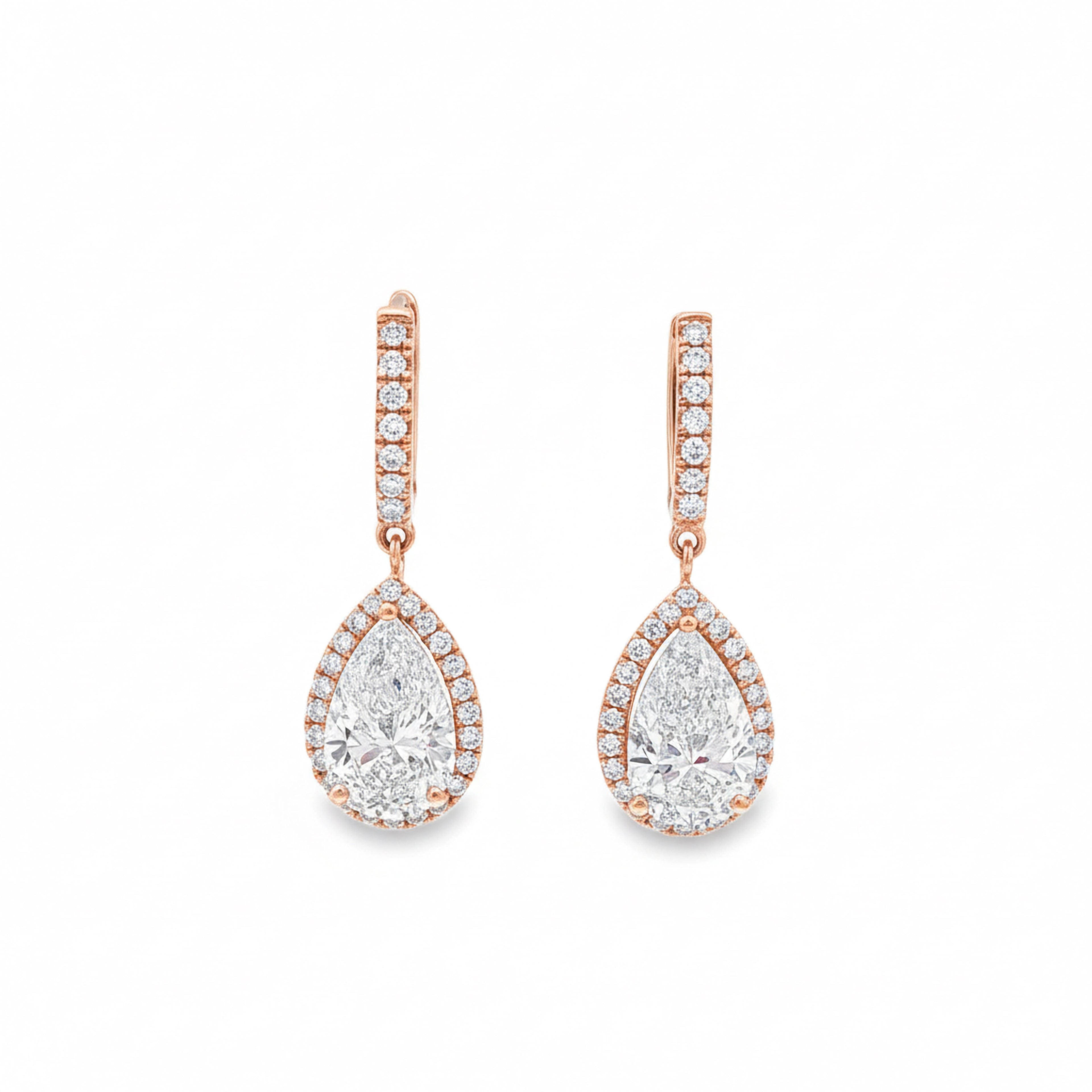 2ct Pear Halo Drop Earrings
