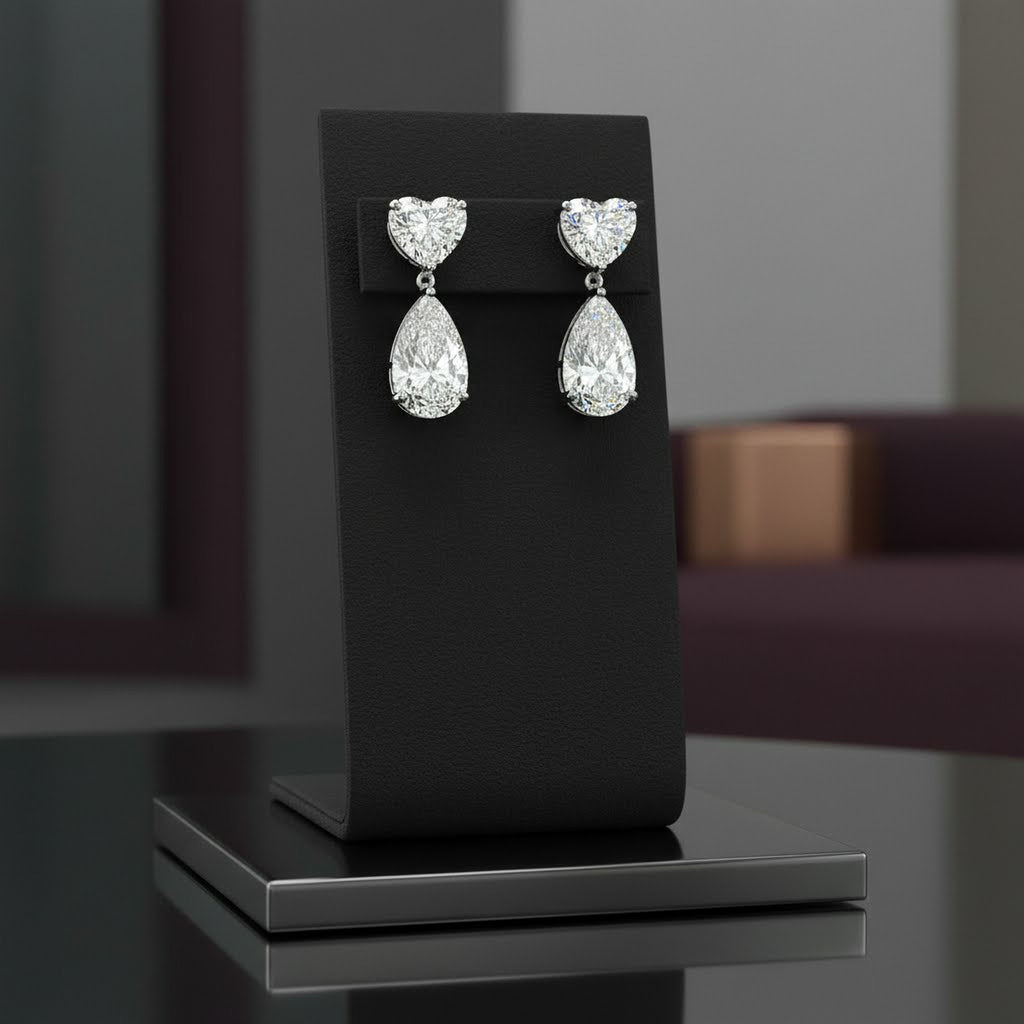 1ct Heart x 4ct Pear Drop Earrings