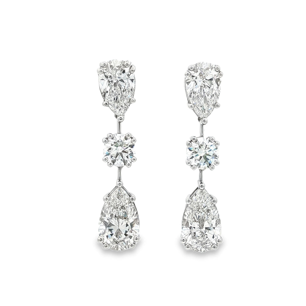 2ct Pear x 1ct Round x 3ct Pear Earrings