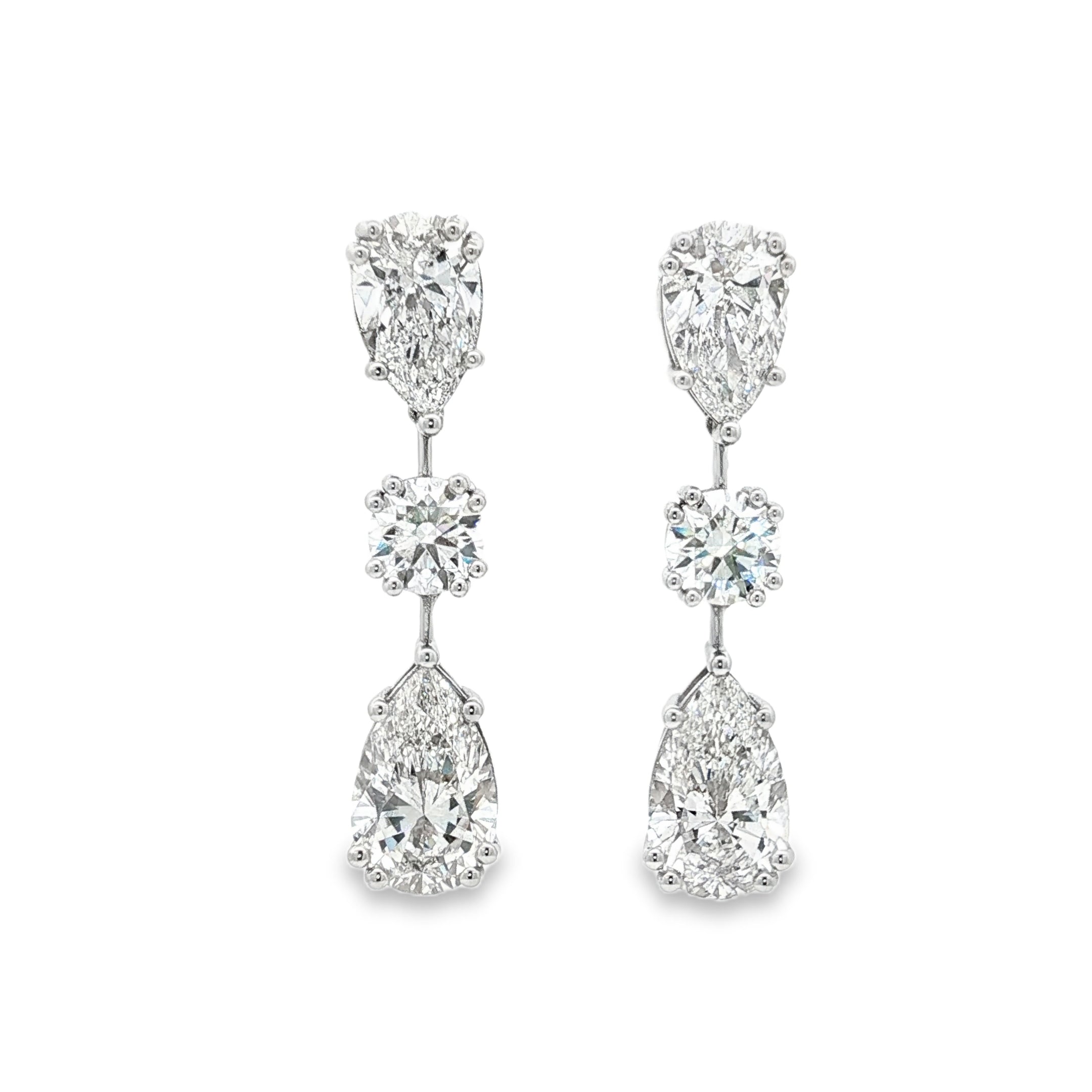 2ct Pear x 1ct Round x 3ct Pear Earrings