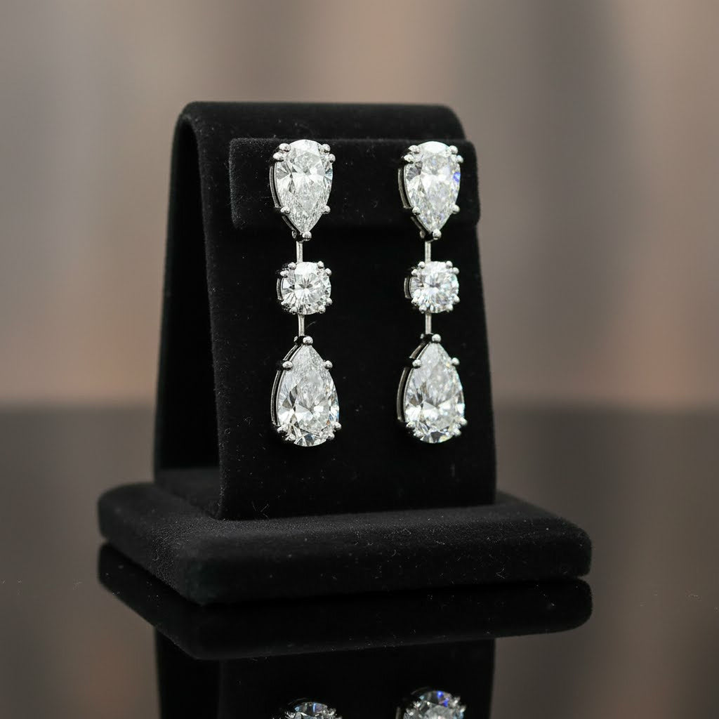 2ct Pear x 1ct Round x 3ct Pear Earrings