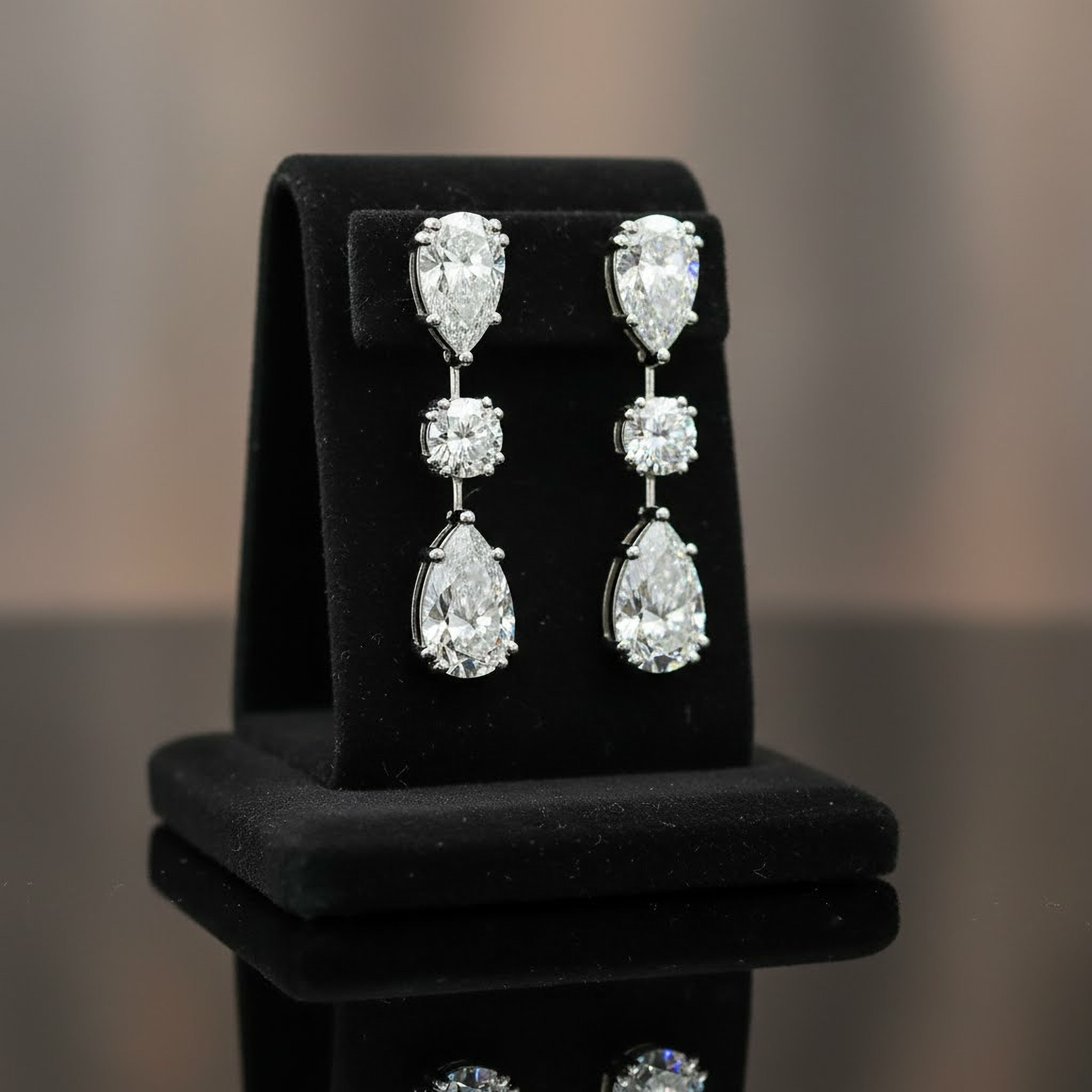 2ct Pear x 1ct Round x 3ct Pear Earrings