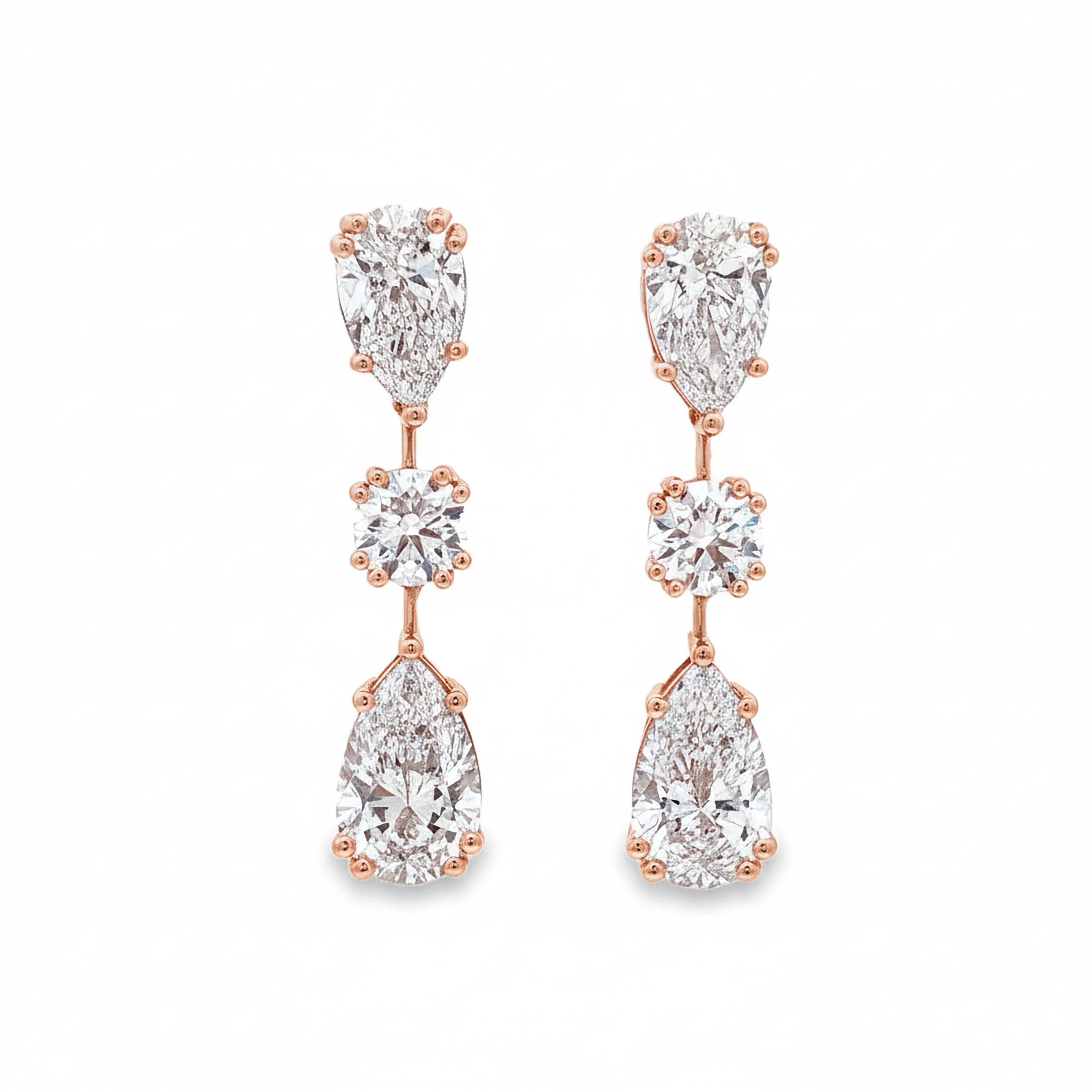 2ct Pear x 1ct Round x 3ct Pear Earrings