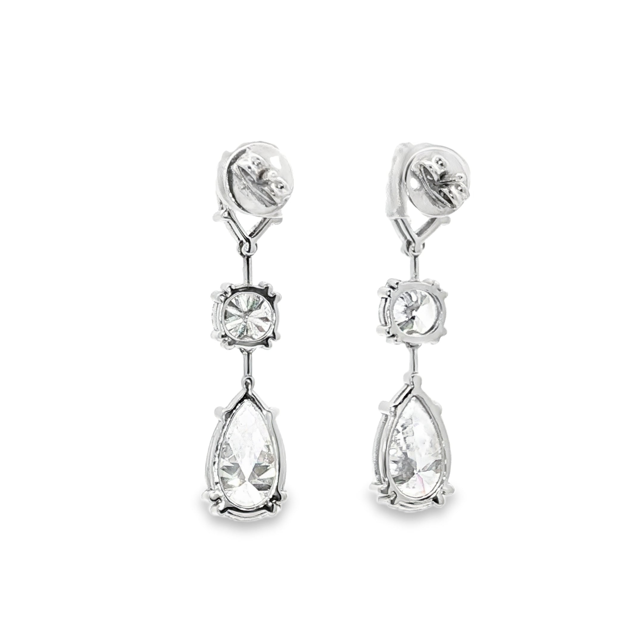 2ct Pear x 1ct Round x 3ct Pear Earrings