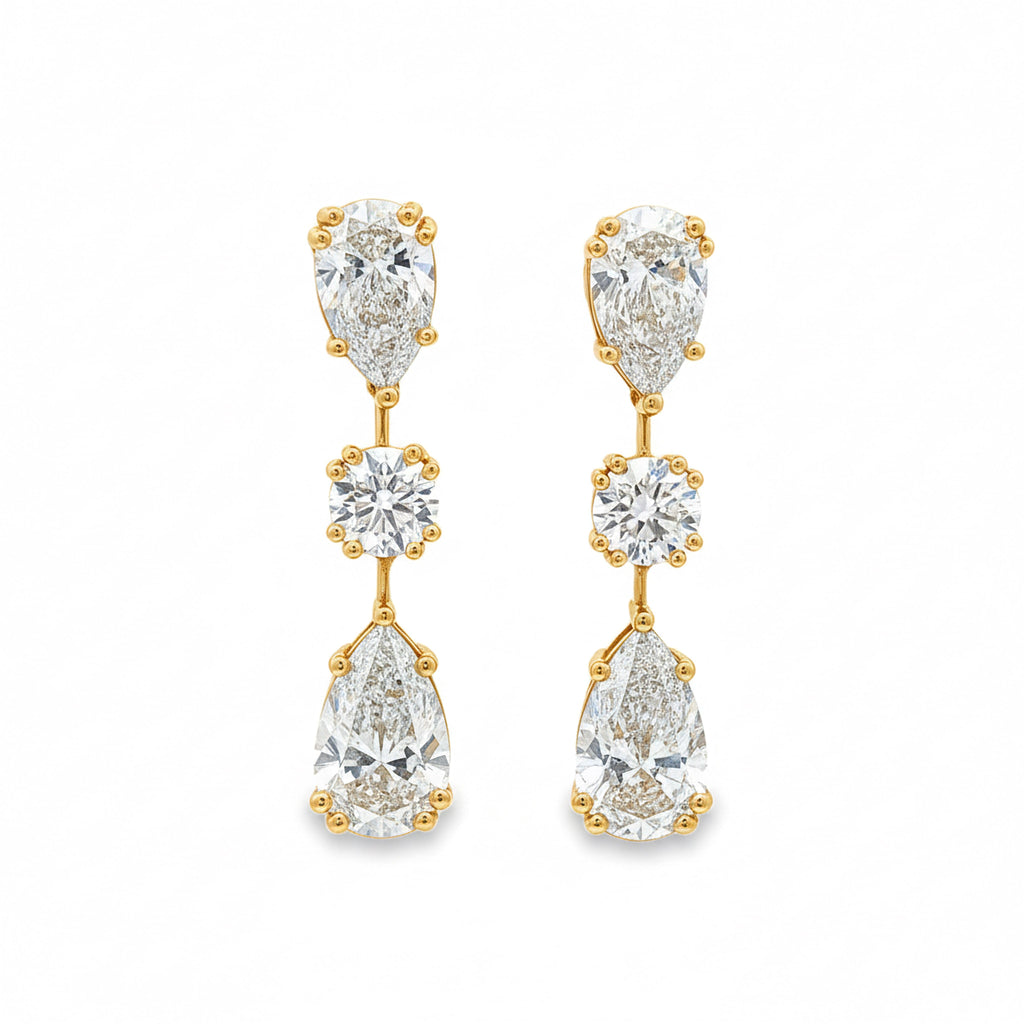2ct Pear x 1ct Round x 3ct Pear Earrings