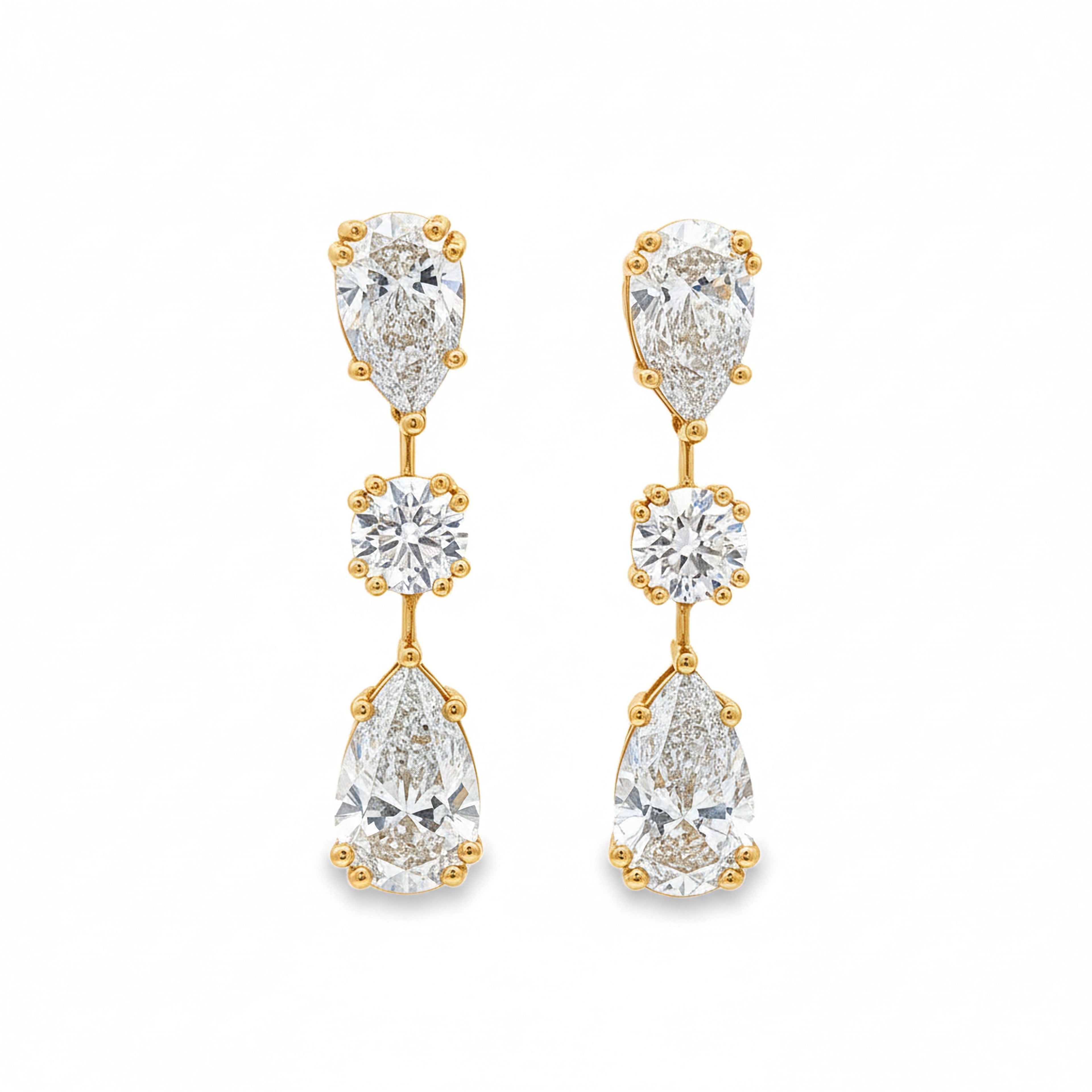 2ct Pear x 1ct Round x 3ct Pear Earrings