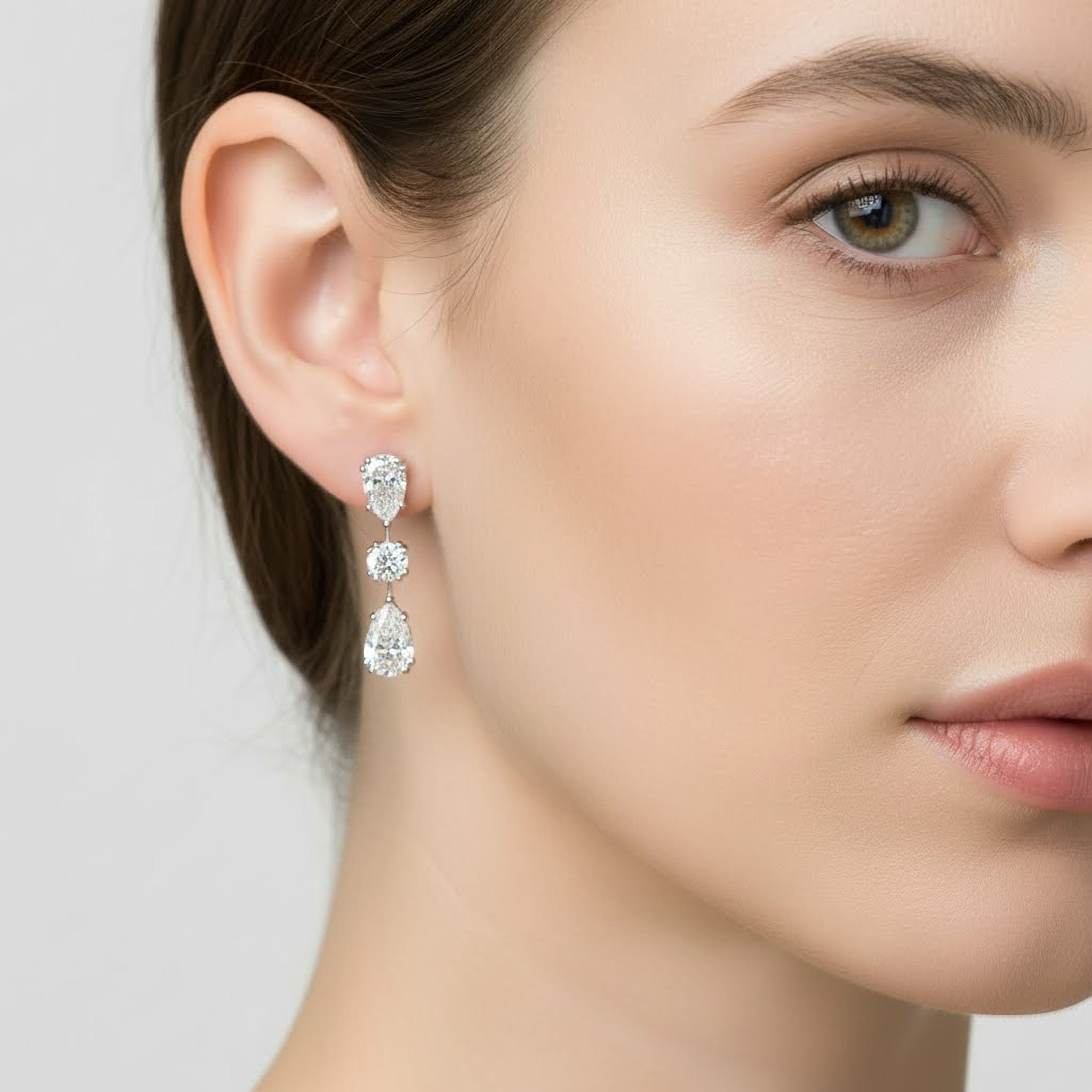 2ct Pear x 1ct Round x 3ct Pear Earrings