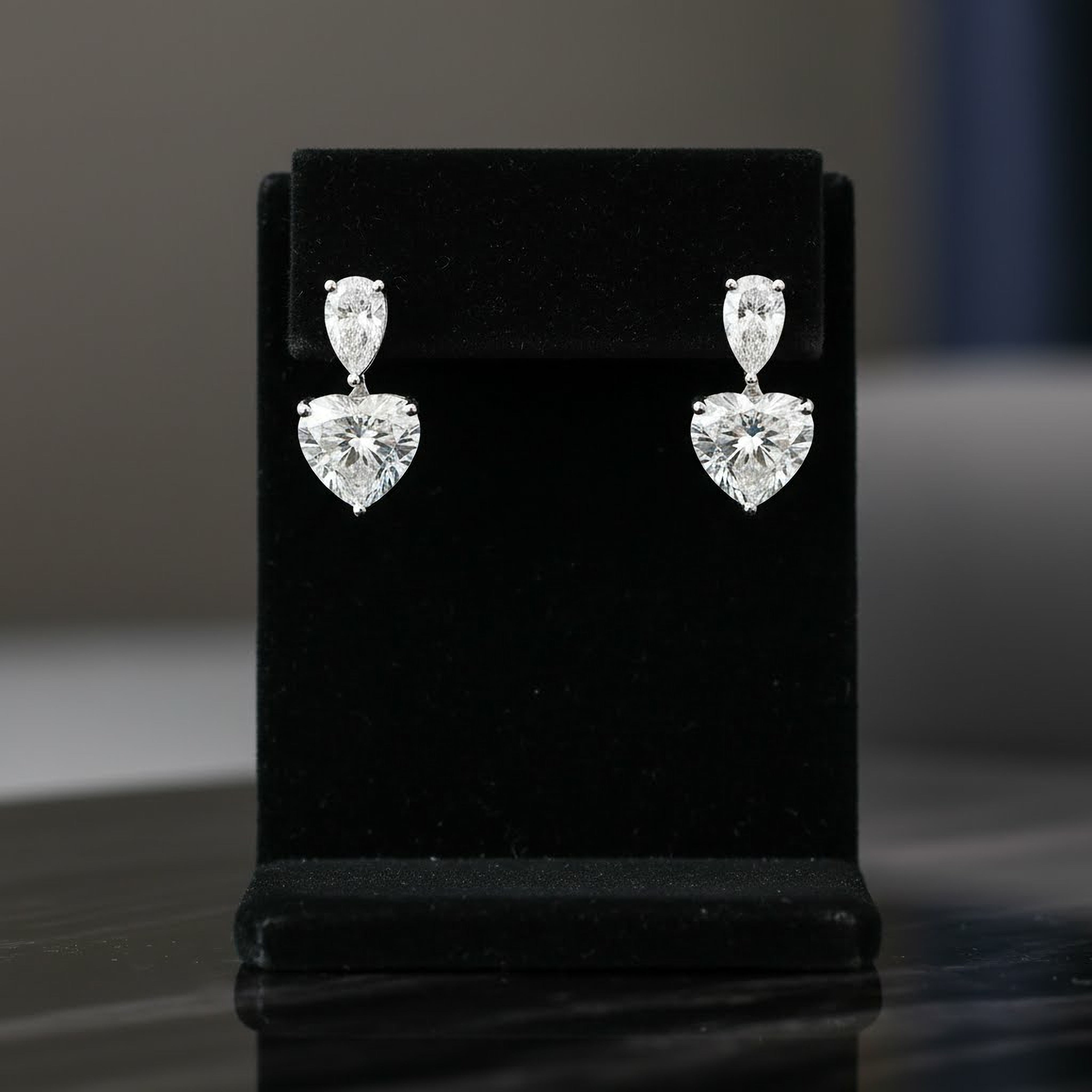 1ct Pear x 4ct Heart Earrings