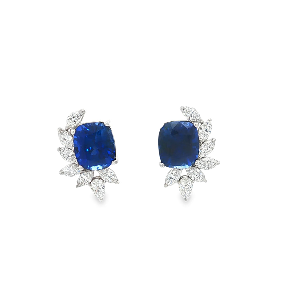 Blue Sapphire 4ct  Cushion Wing Earrings
