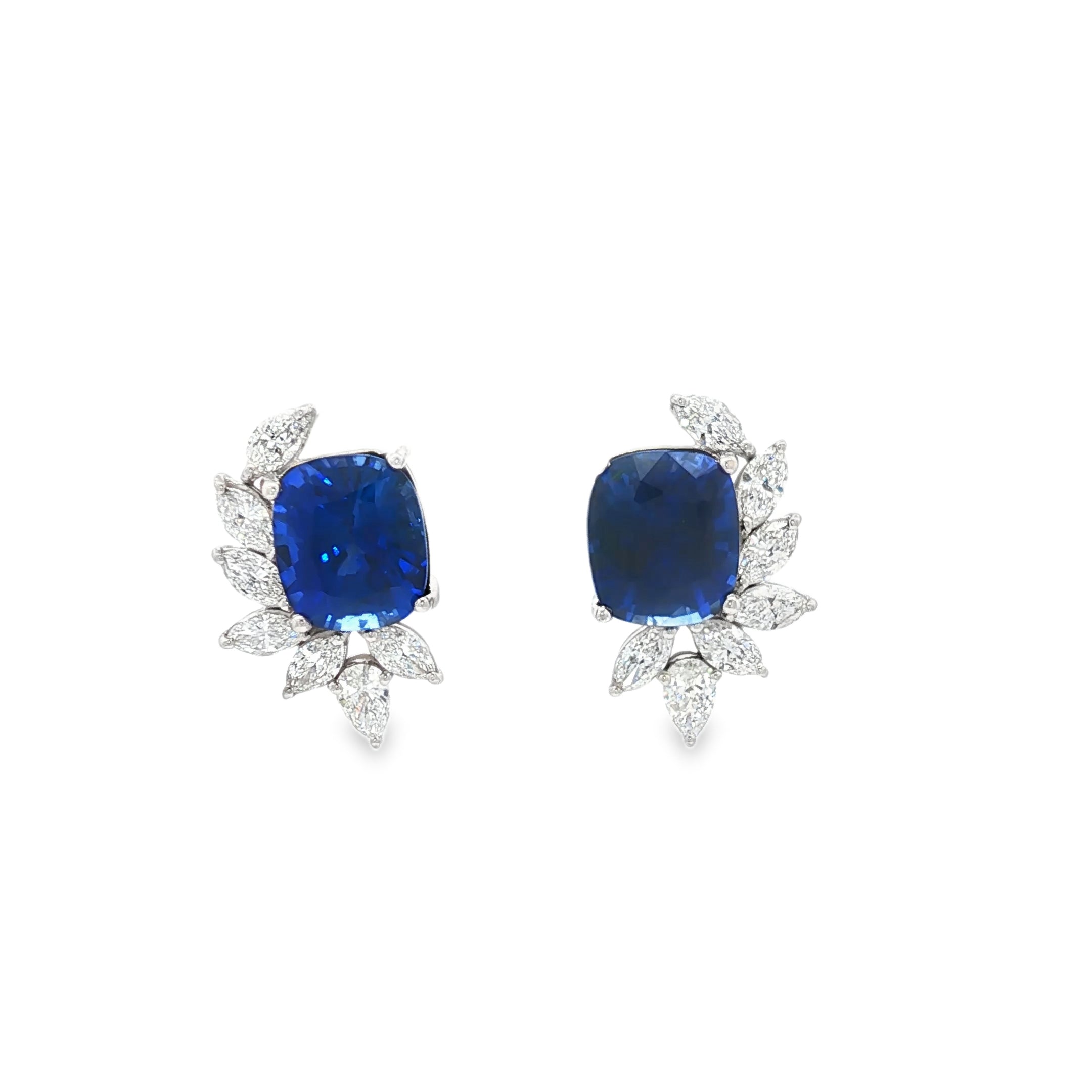Blue Sapphire 4ct  Cushion Wing Earrings