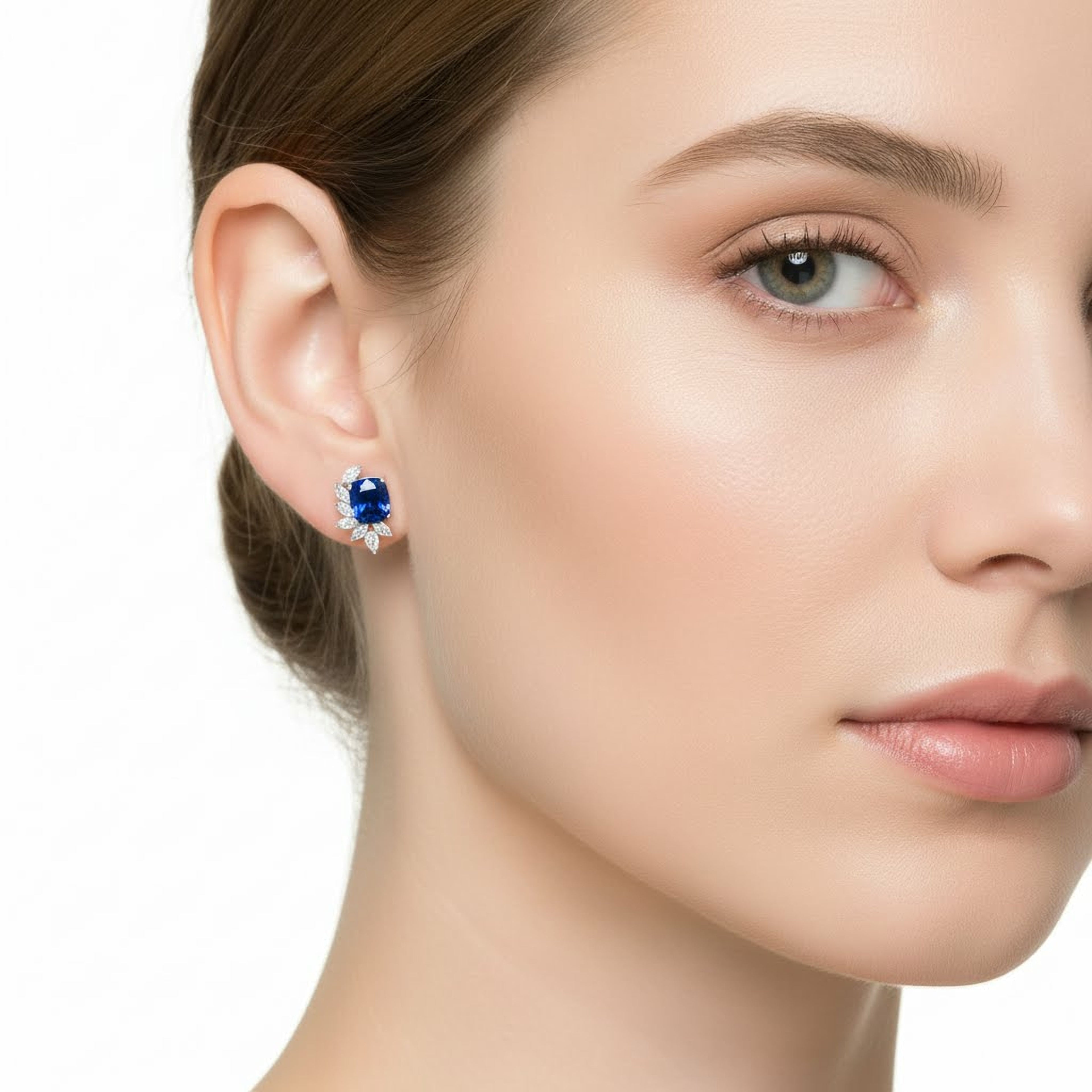 Blue Sapphire 4ct  Cushion Wing Earrings