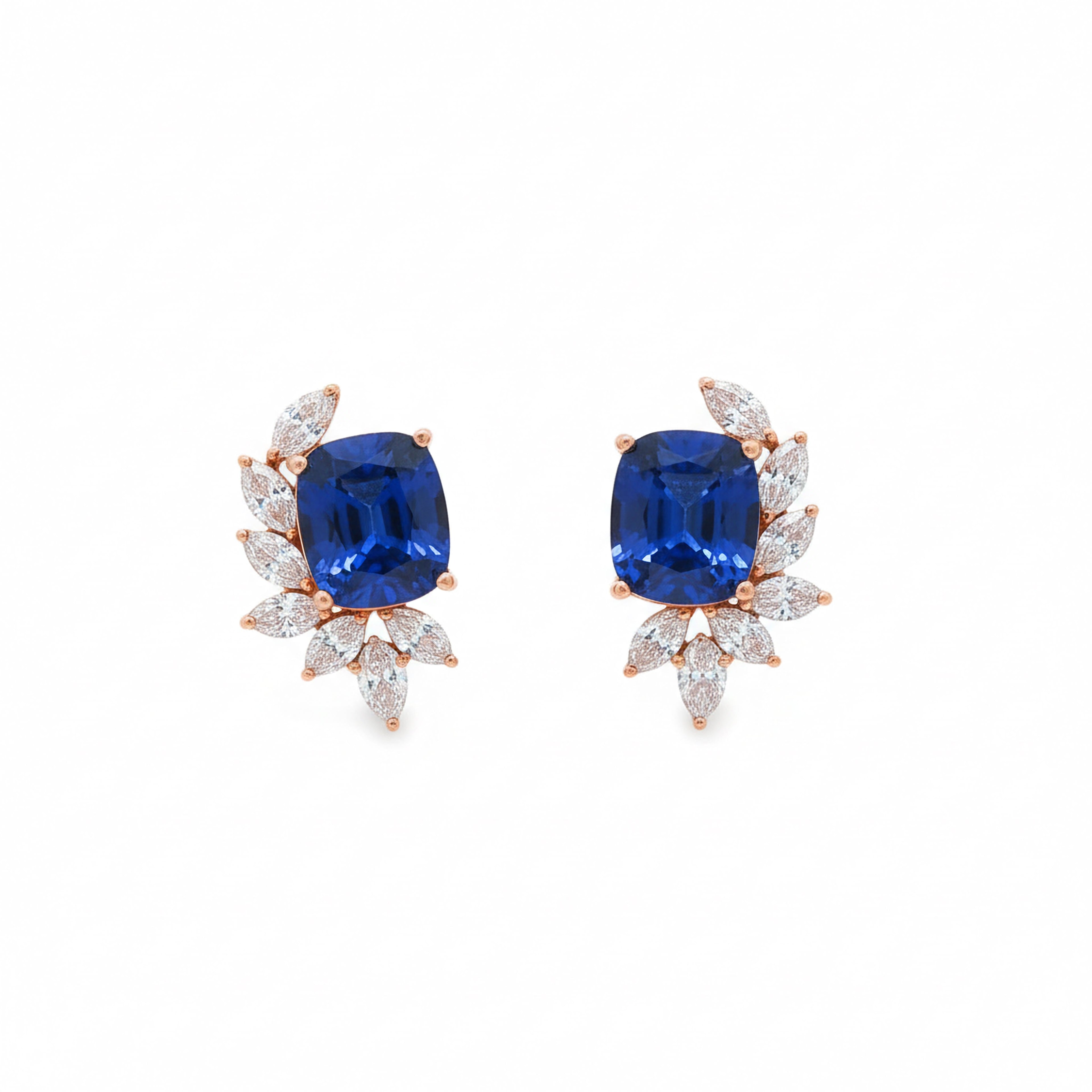 Blue Sapphire 4ct  Cushion Wing Earrings