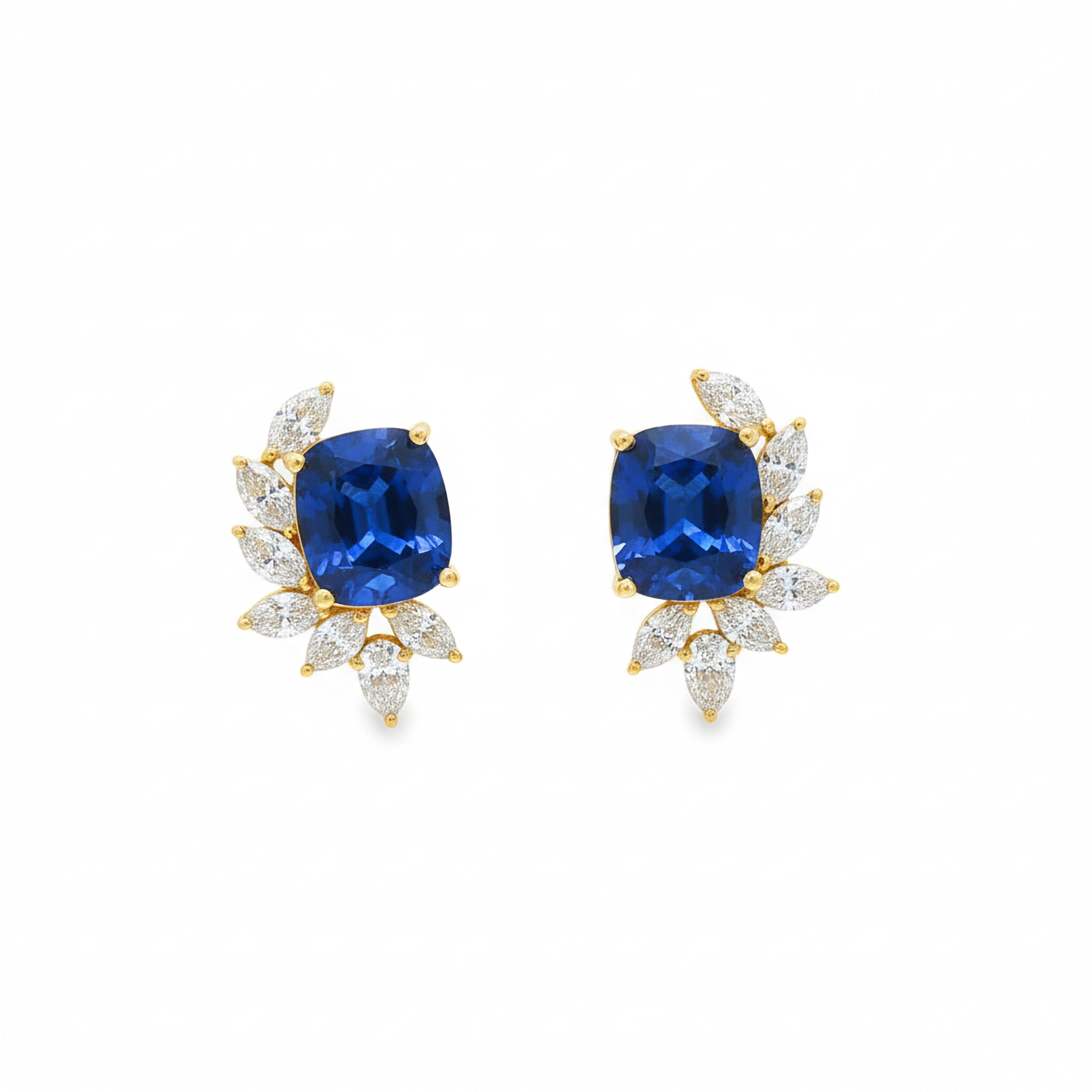 Blue Sapphire 4ct  Cushion Wing Earrings