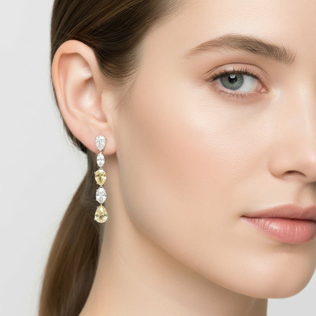 White x Yellow Pear  Drop Earrings